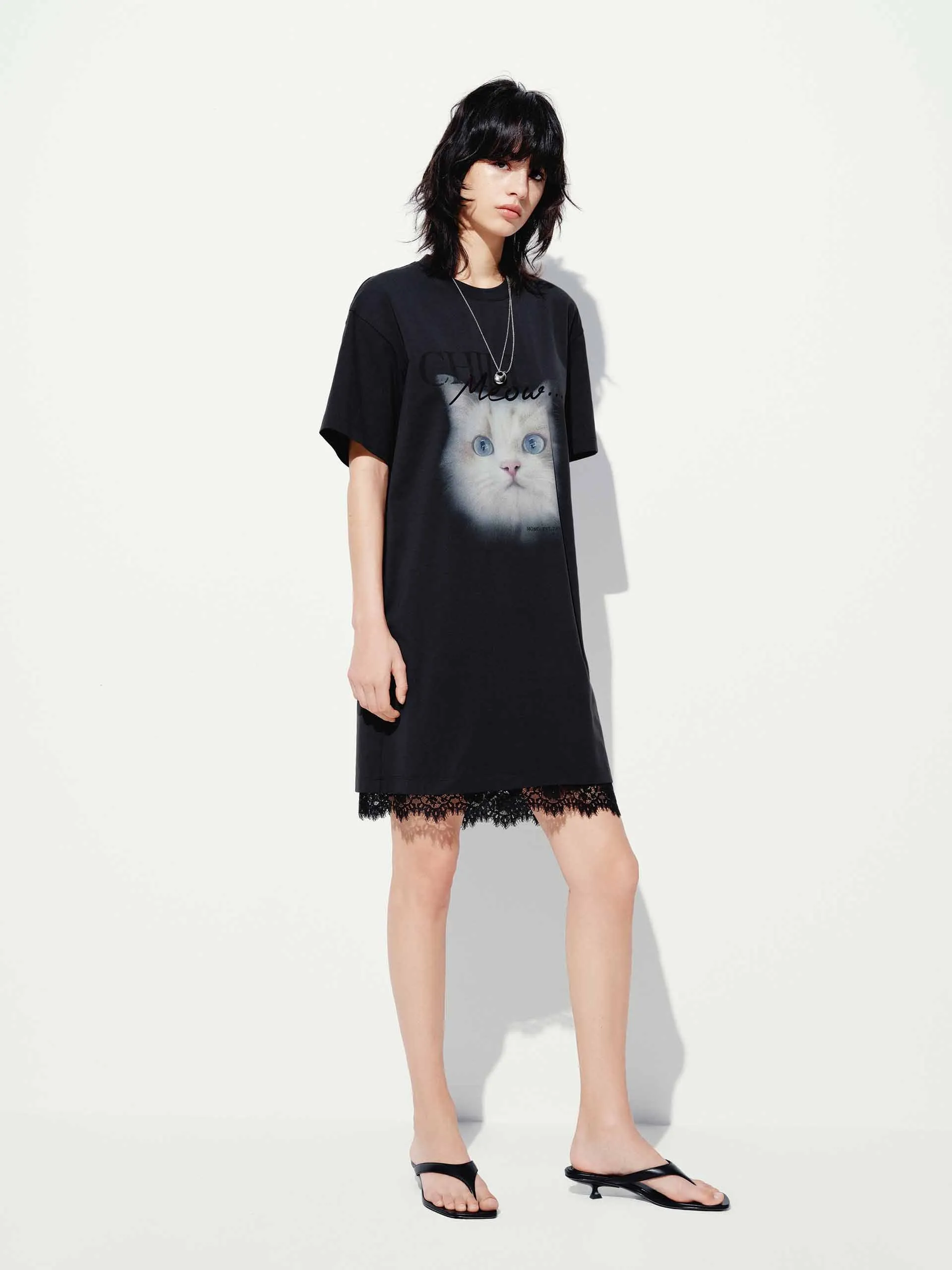 Front Cat T-shirt Dress sold by Mo&Co product image thumbnail 2