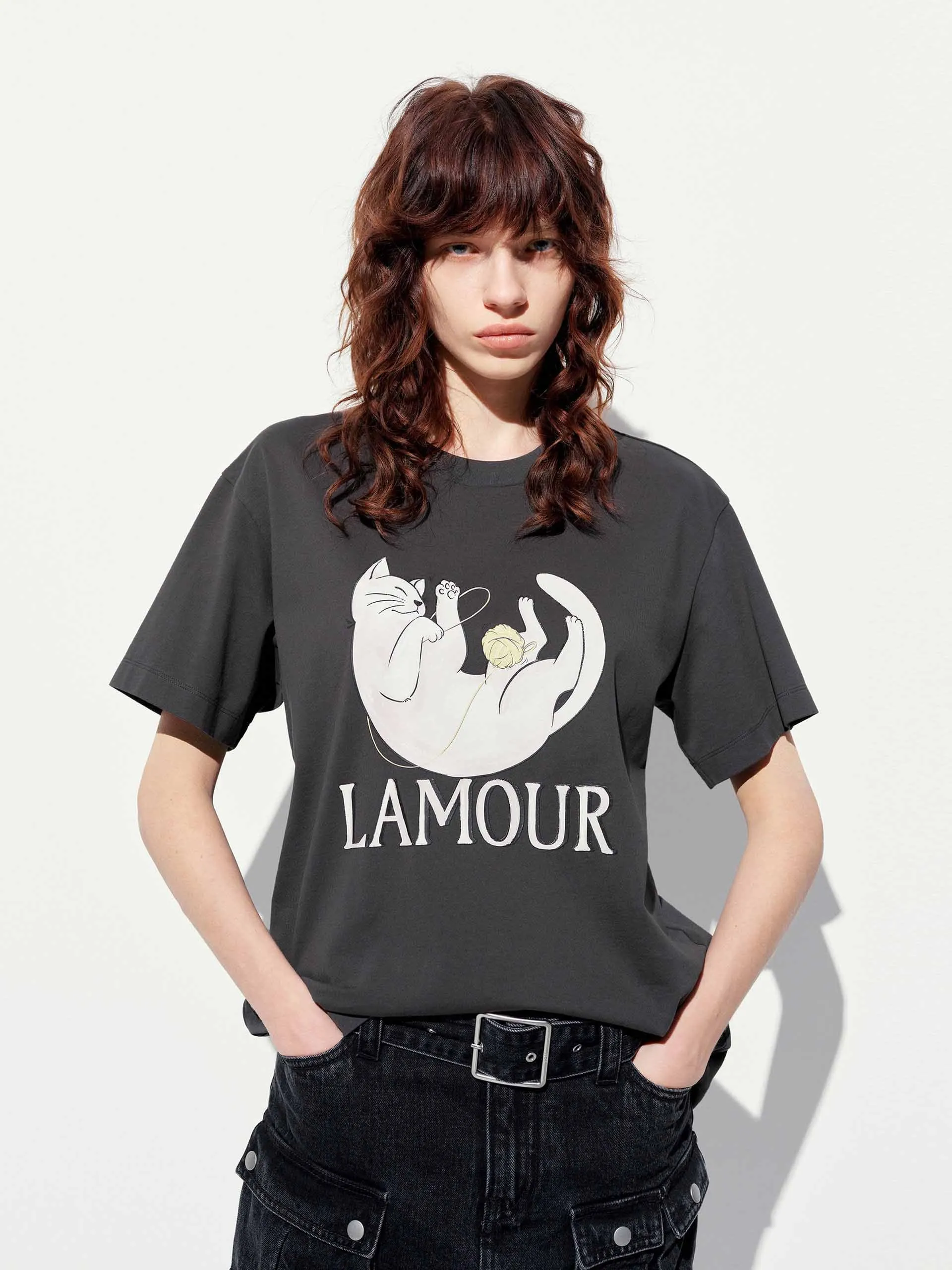 Cat Print Cotton T-shirt sold by Mo&Co