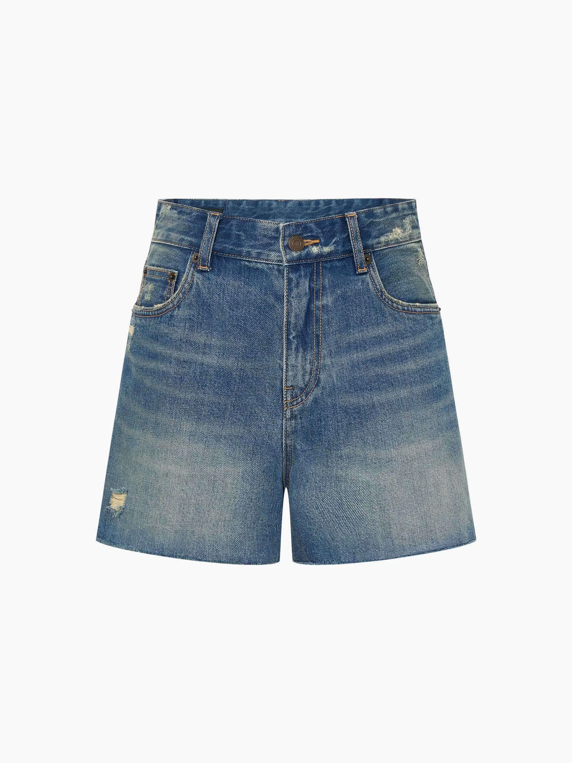 Distressed Cotton Denim Shorts sold by Mo&Co product image thumbnail 5