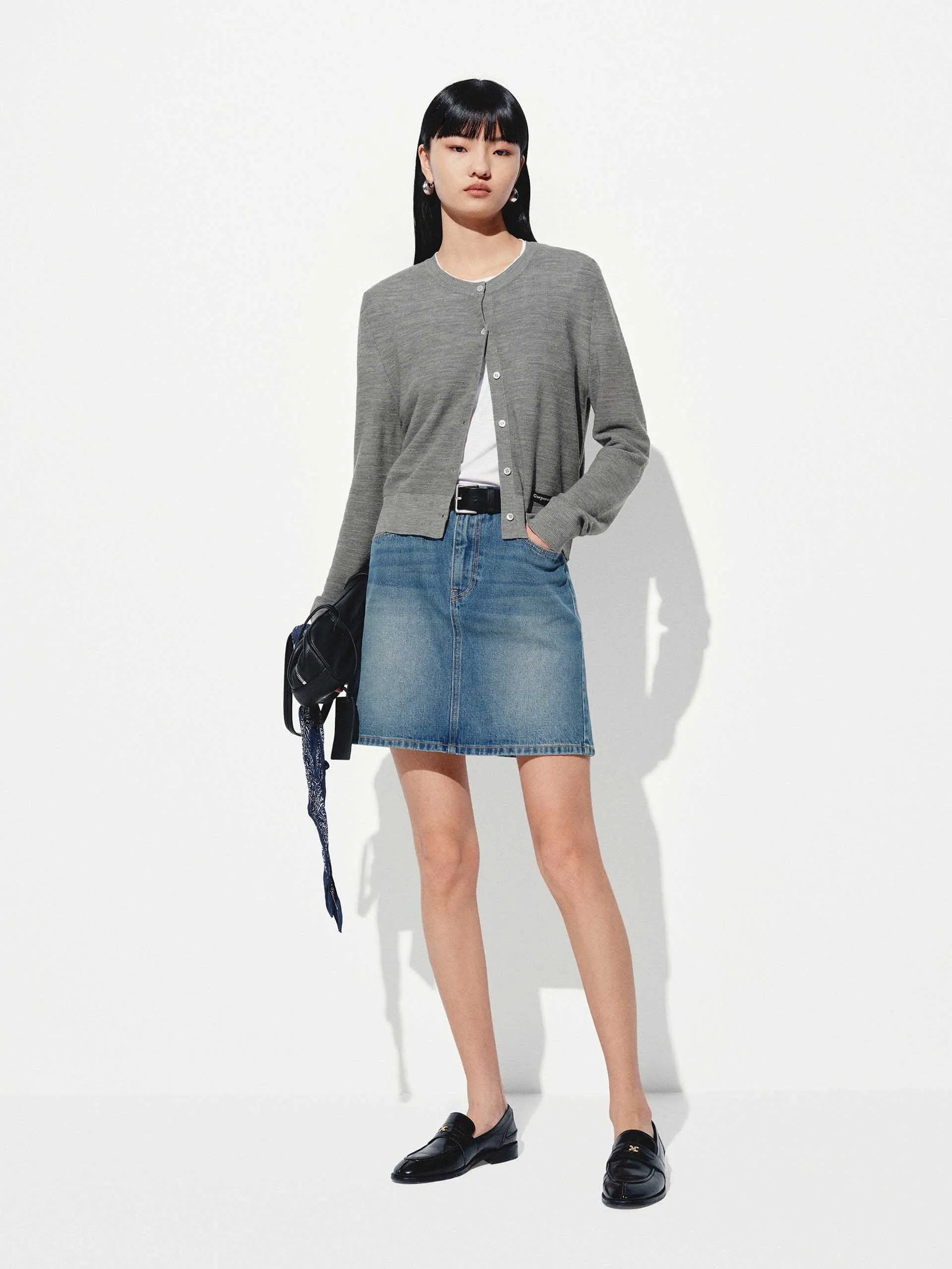 A-Line Denim Mini Skirt sold by Mo&Co product image thumbnail 2