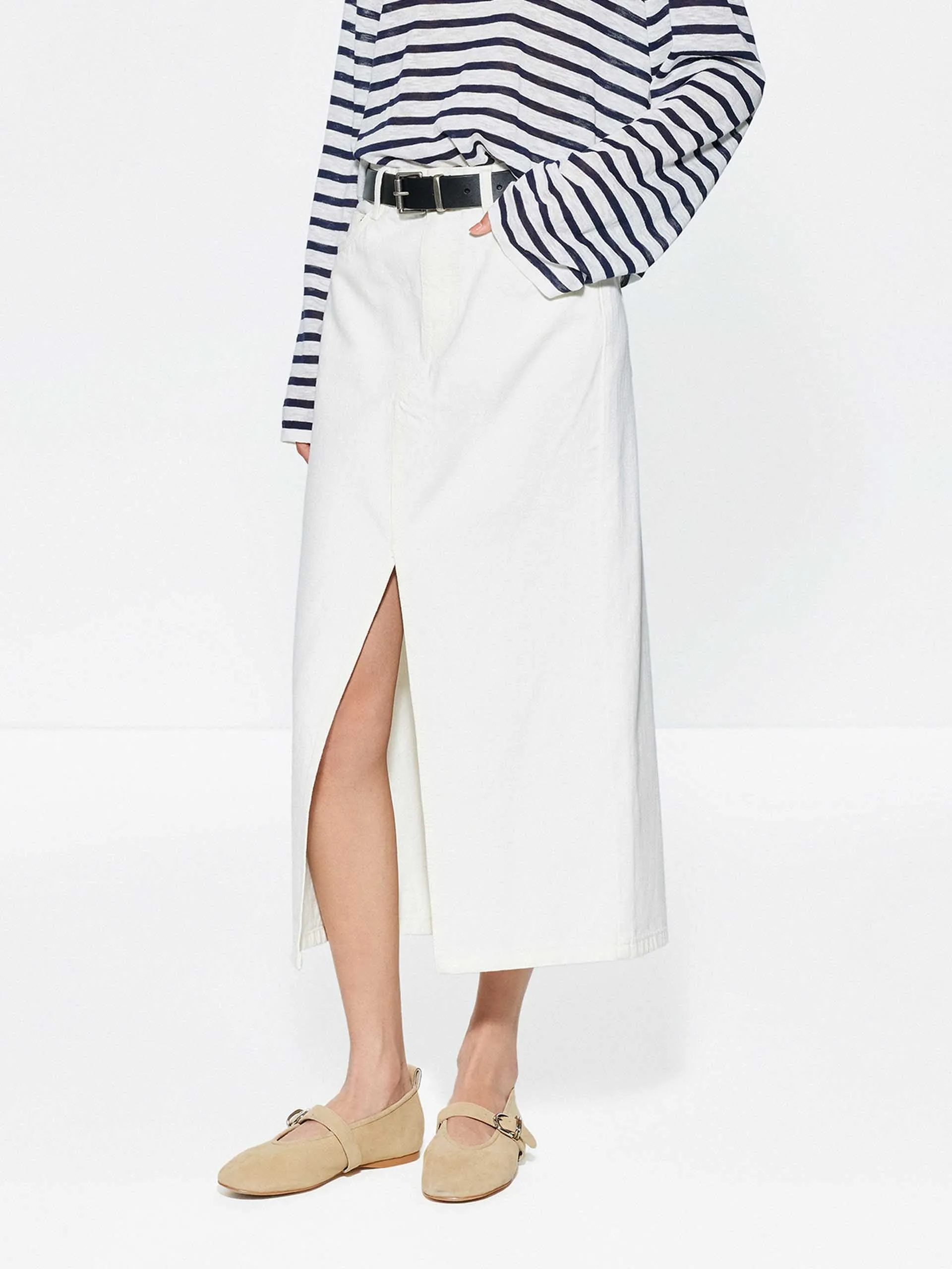 High Waist Slit Denim Skirt sold by Mo&Co product image thumbnail 3