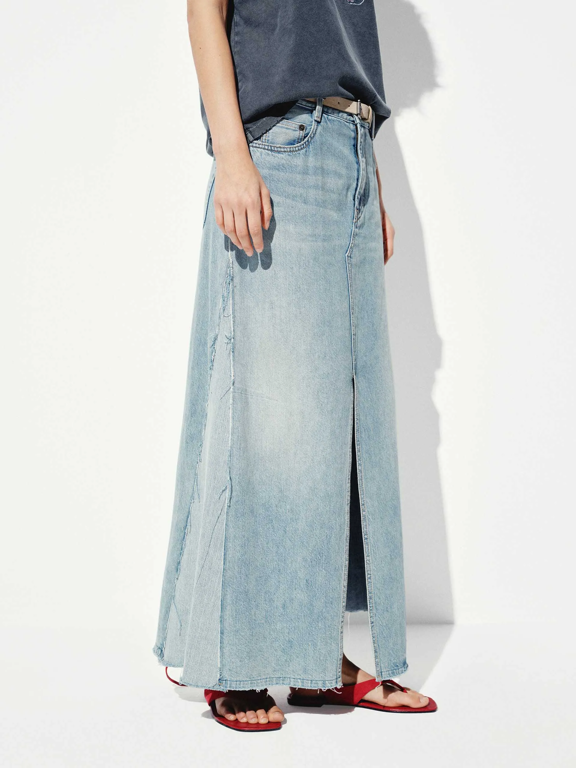 Paneled Detail Maxi Denim Skirt sold by Mo&Co product image thumbnail 3