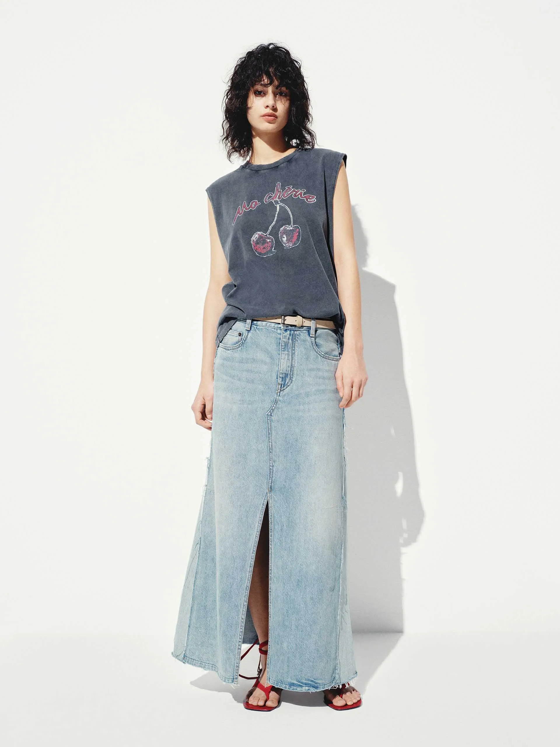 Paneled Detail Maxi Denim Skirt sold by Mo&Co product image thumbnail 2