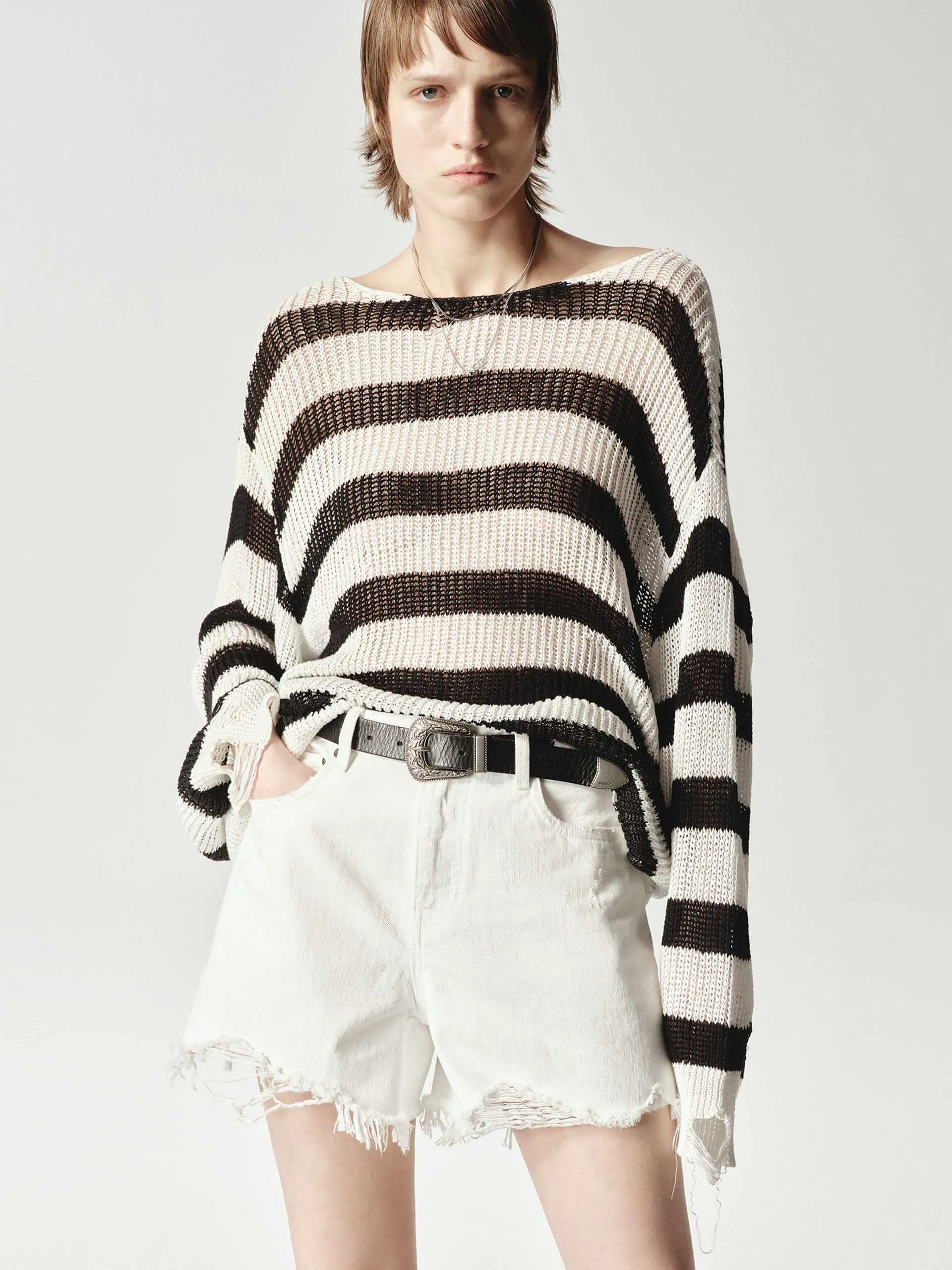 Striped Distressed Knit Sweater sold by Mo&Co product image thumbnail 4