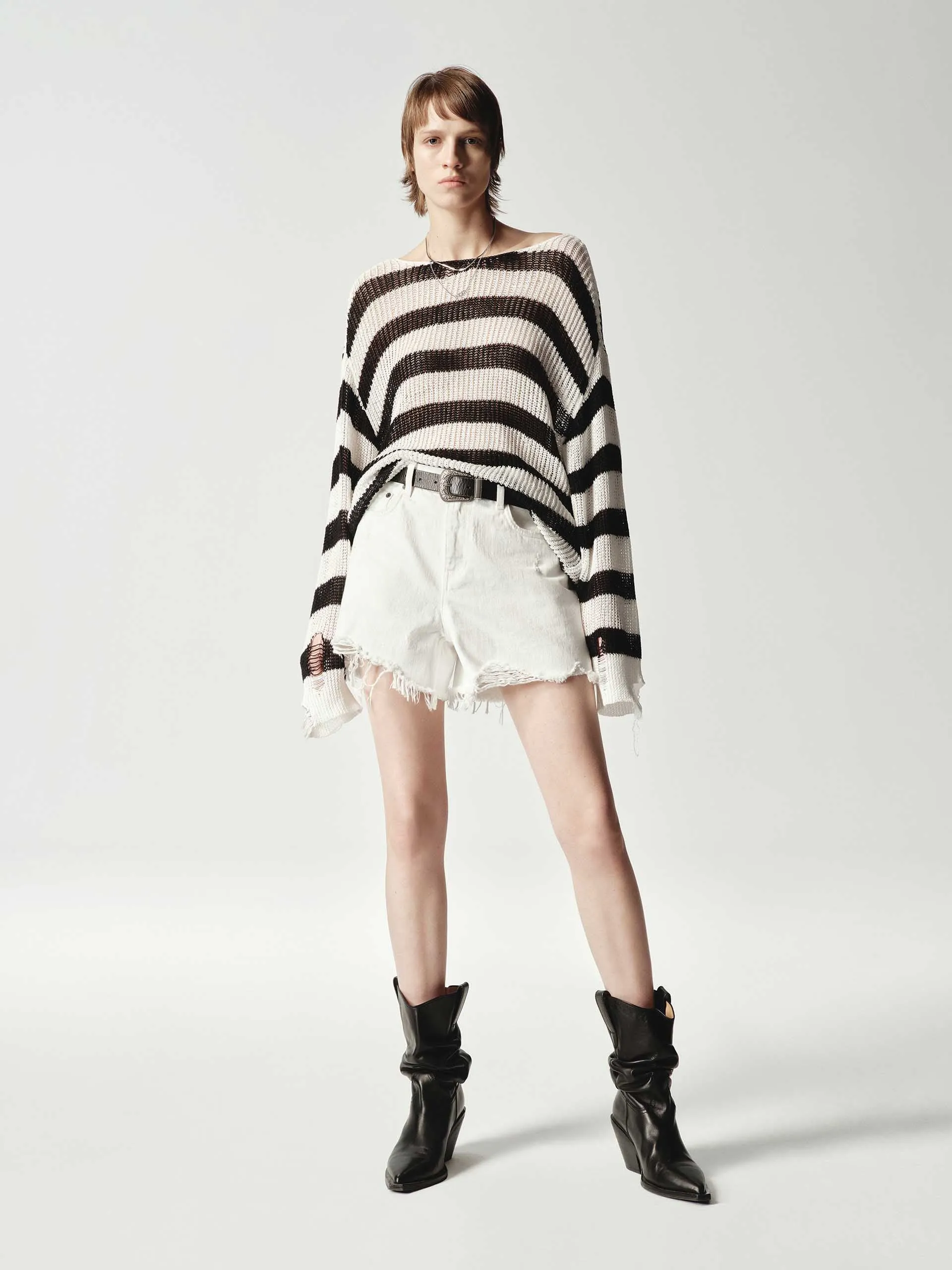 Striped Distressed Knit Sweater sold by Mo&Co product image thumbnail 3