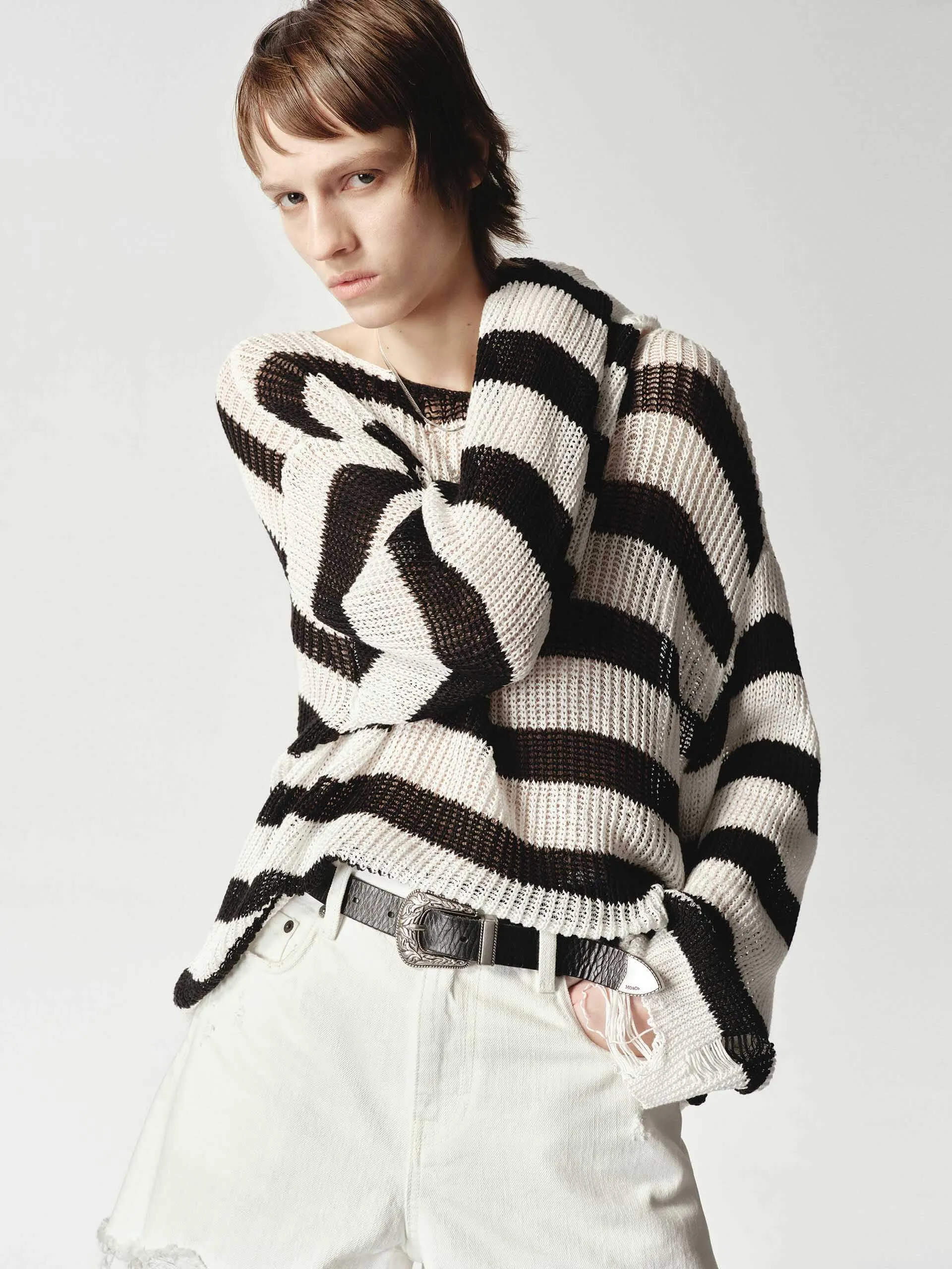 Striped Distressed Knit Sweater sold by Mo&Co product image thumbnail 2