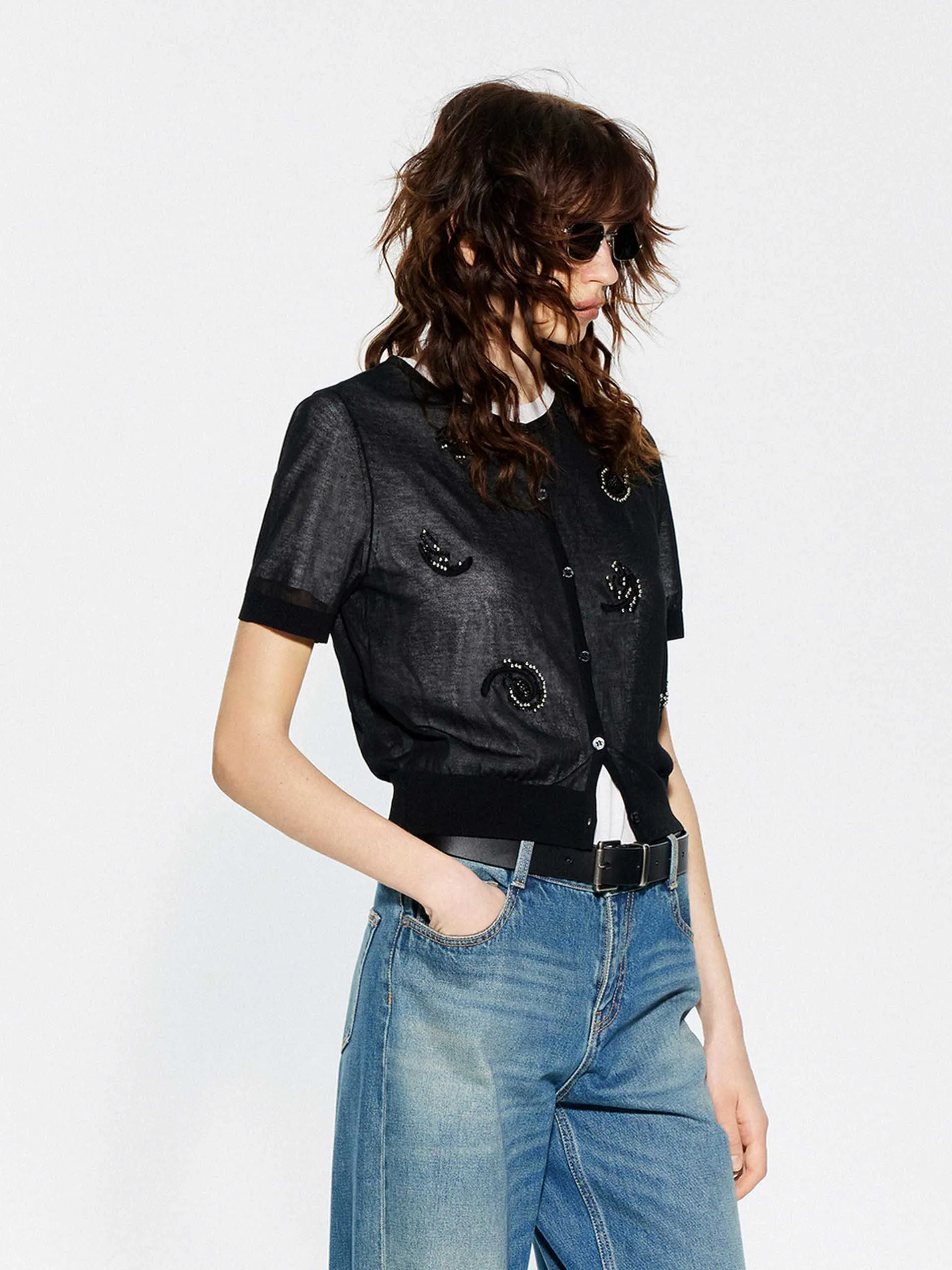 Front Embroidery Knitted Cardigan sold by Mo&Co product image thumbnail 3