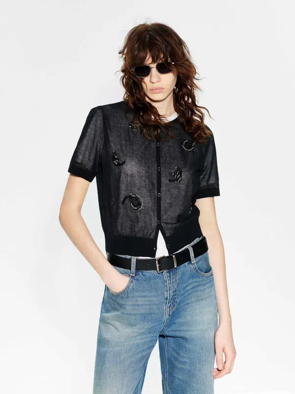 Front Embroidery Knitted Cardigan sold by Mo&Co