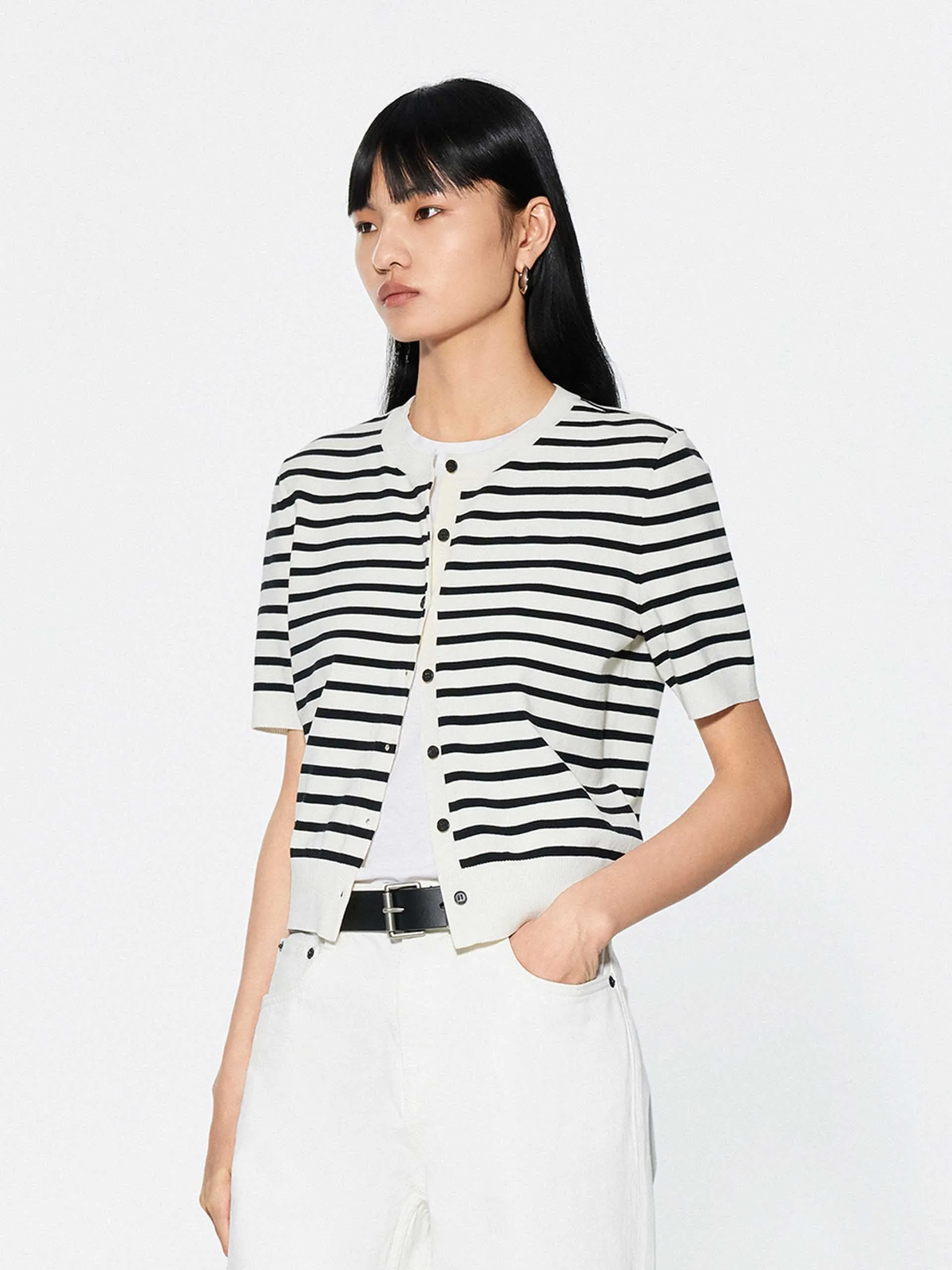 Round Neck Striped Cardigan sold by Mo&Co product image thumbnail 3