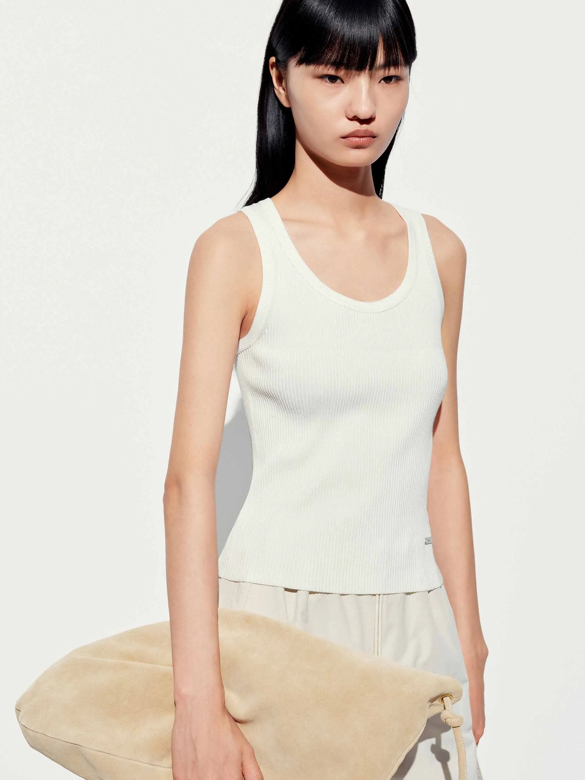 U-neck Cotton Blend Top sold by Mo&Co