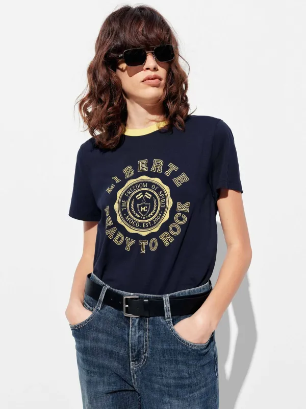 Contrasted Neck Printed T-shirt sold by Mo&Co