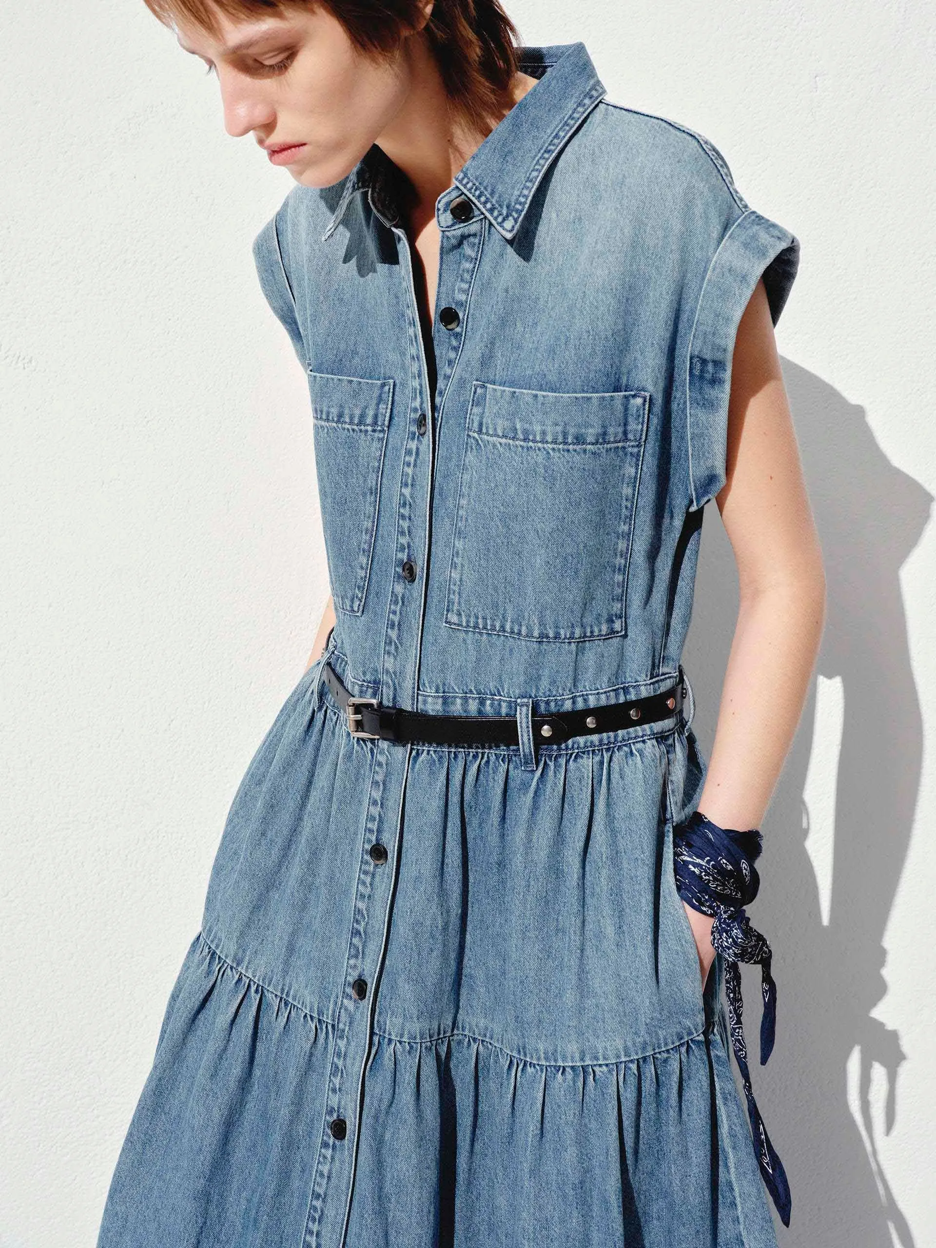 Include Belt Cotton Denim Dress sold by Mo&Co product image thumbnail 4