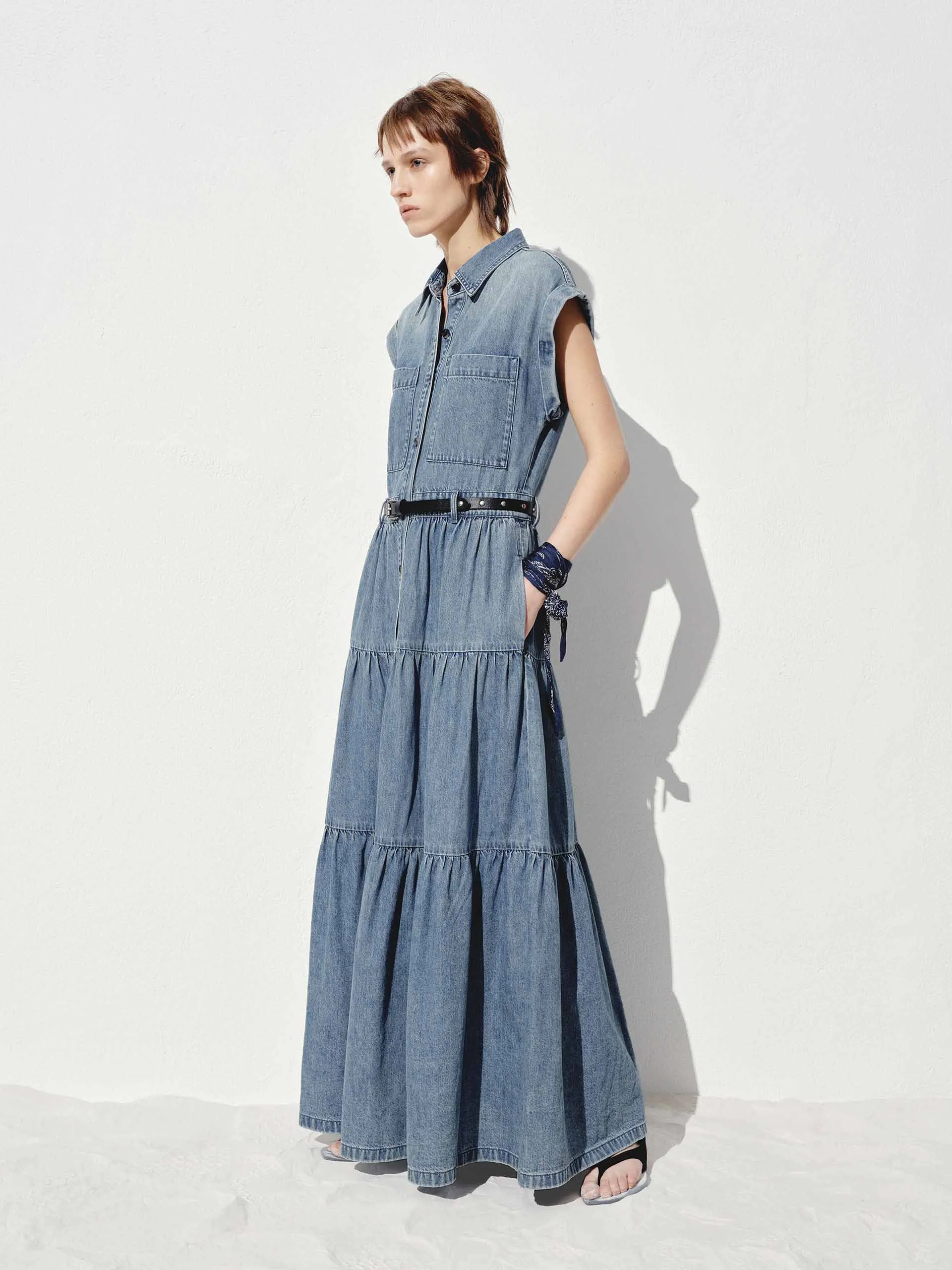 Include Belt Cotton Denim Dress sold by Mo&Co product image thumbnail 2