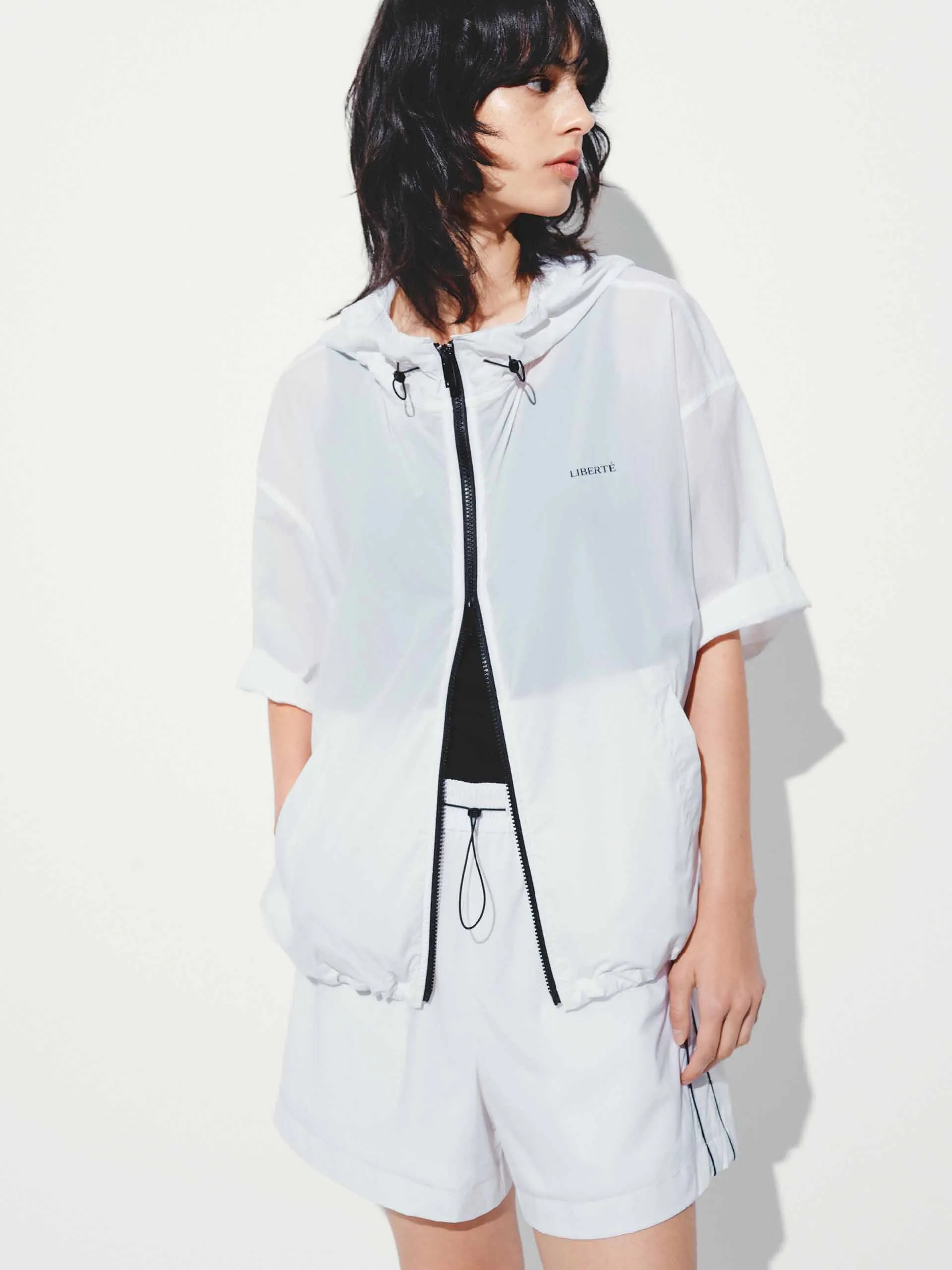 Drawstring Hem Hooded Coat sold by Mo&Co