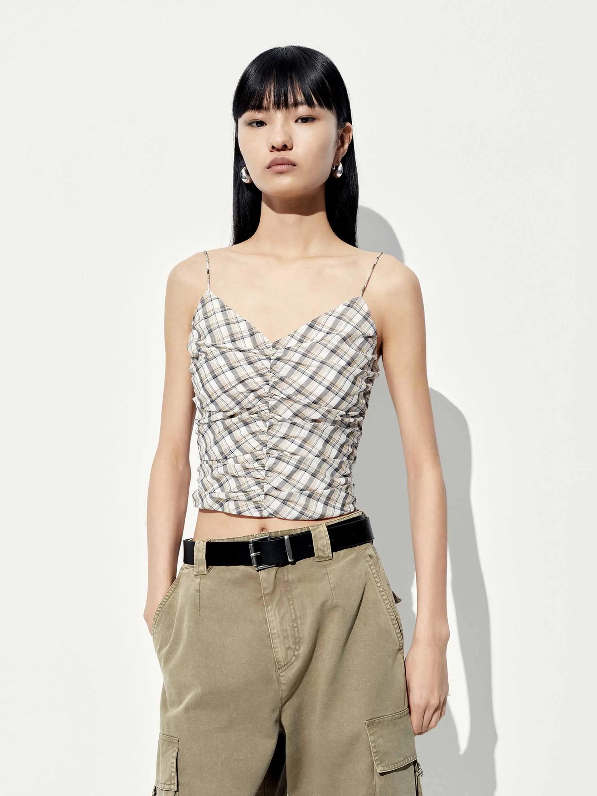 Checked V-neck Cami Top sold by Mo&Co