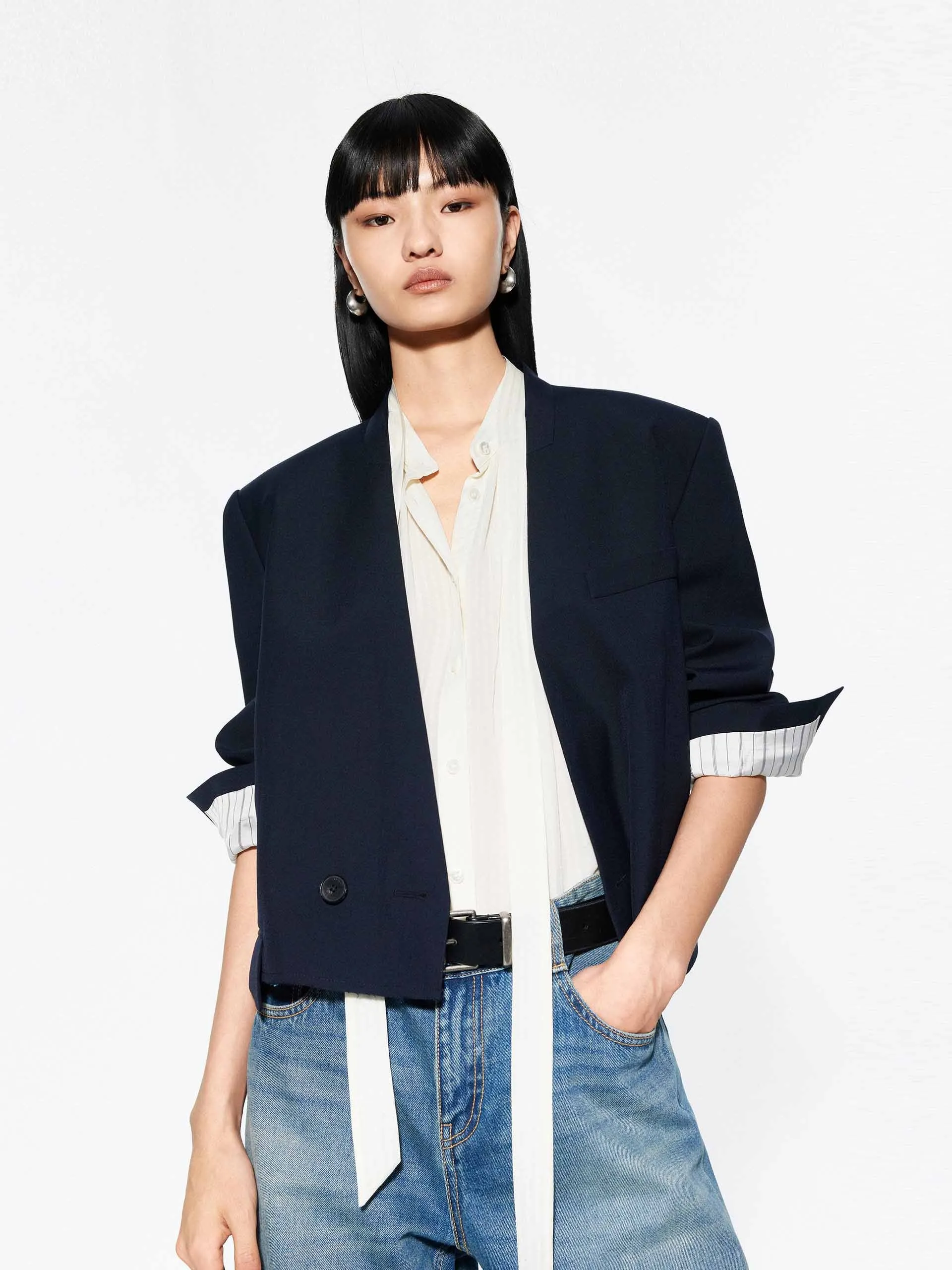 Cropped Collarless Blazer sold by Mo&Co