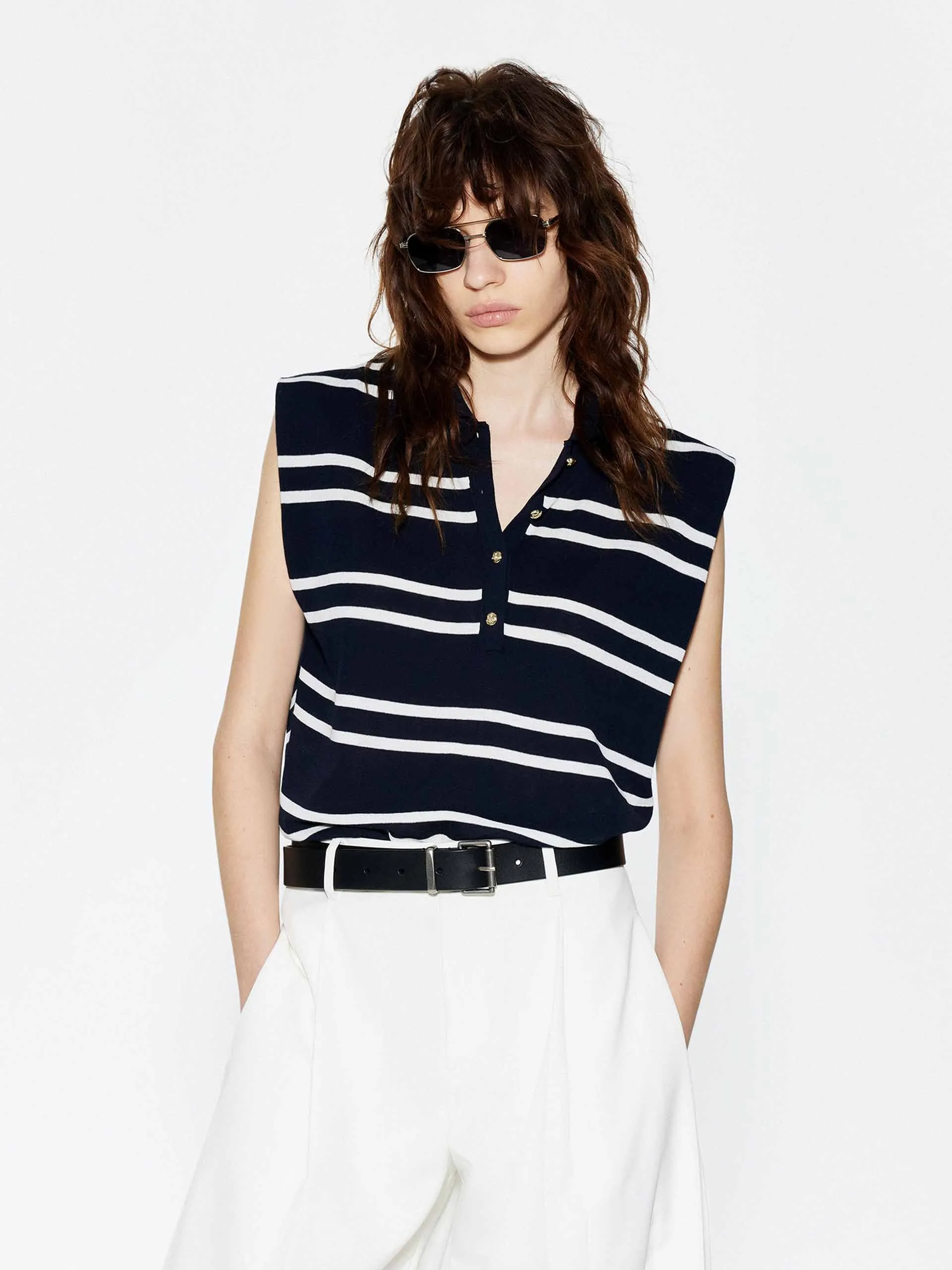 Striped Sleeveless Knitted Top sold by Mo&Co