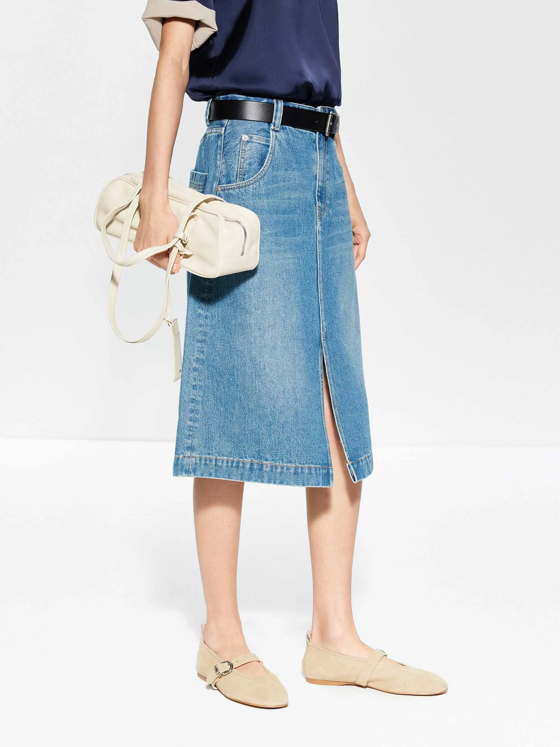 Front Slit Cotton Denim Skirt sold by Mo&Co product image thumbnail 3