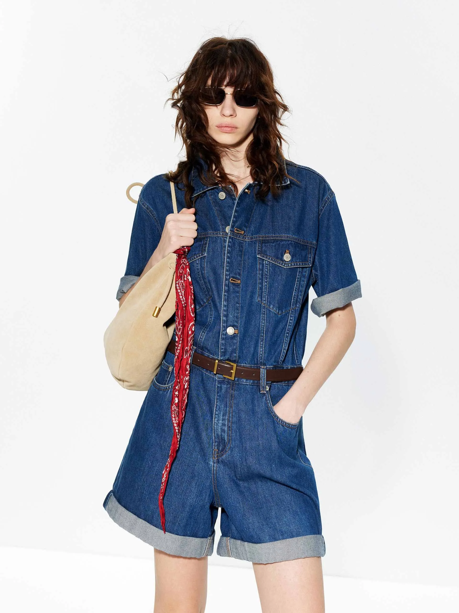 Cotton-Silk Blend Denim Jumpsuit sold by Mo&Co