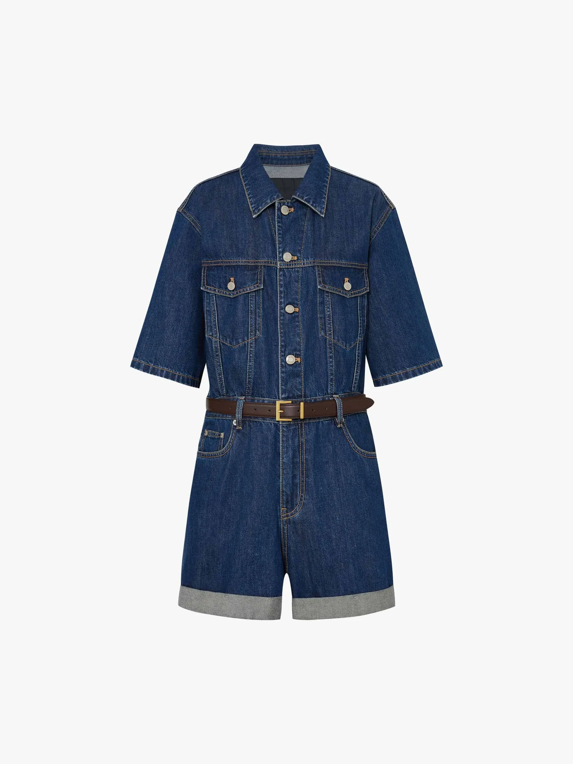 Cotton-Silk Blend Denim Jumpsuit sold by Mo&Co product image thumbnail 5