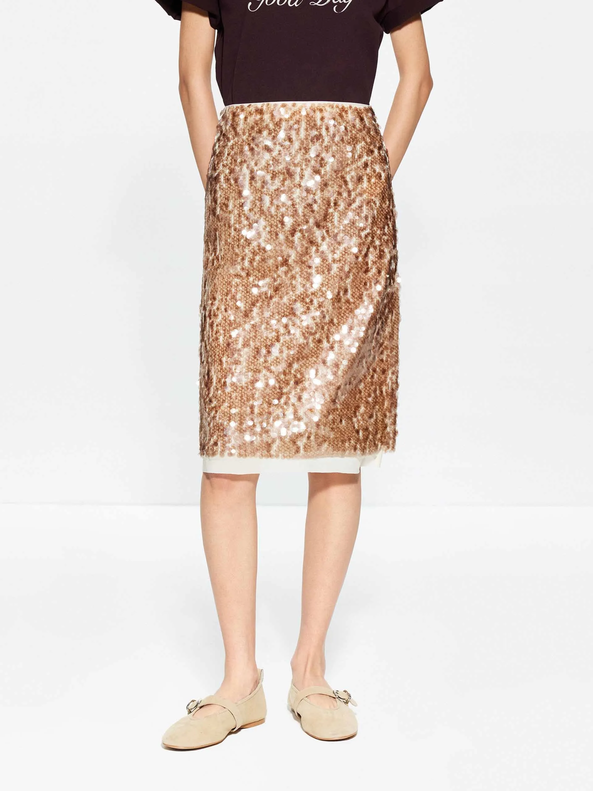 Sequin Layered Straight Skirt sold by Mo&Co