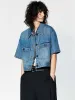 Cropped Pockets Denim Jacket sold by Mo&Co