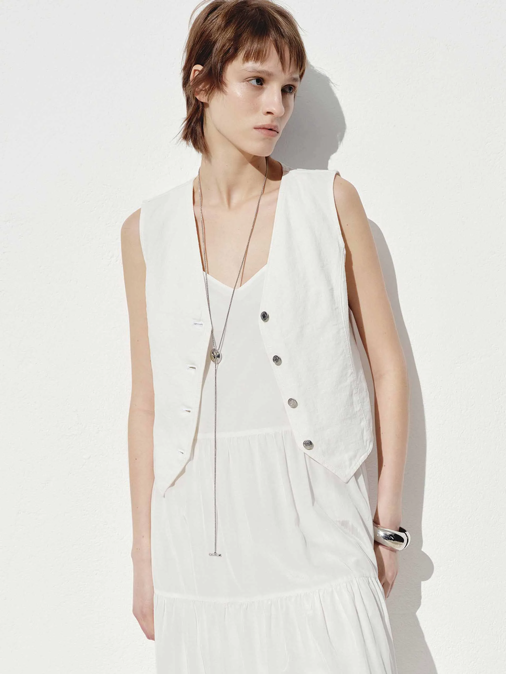 Linen Cotton Short Waistcoat sold by Mo&Co product image thumbnail 5