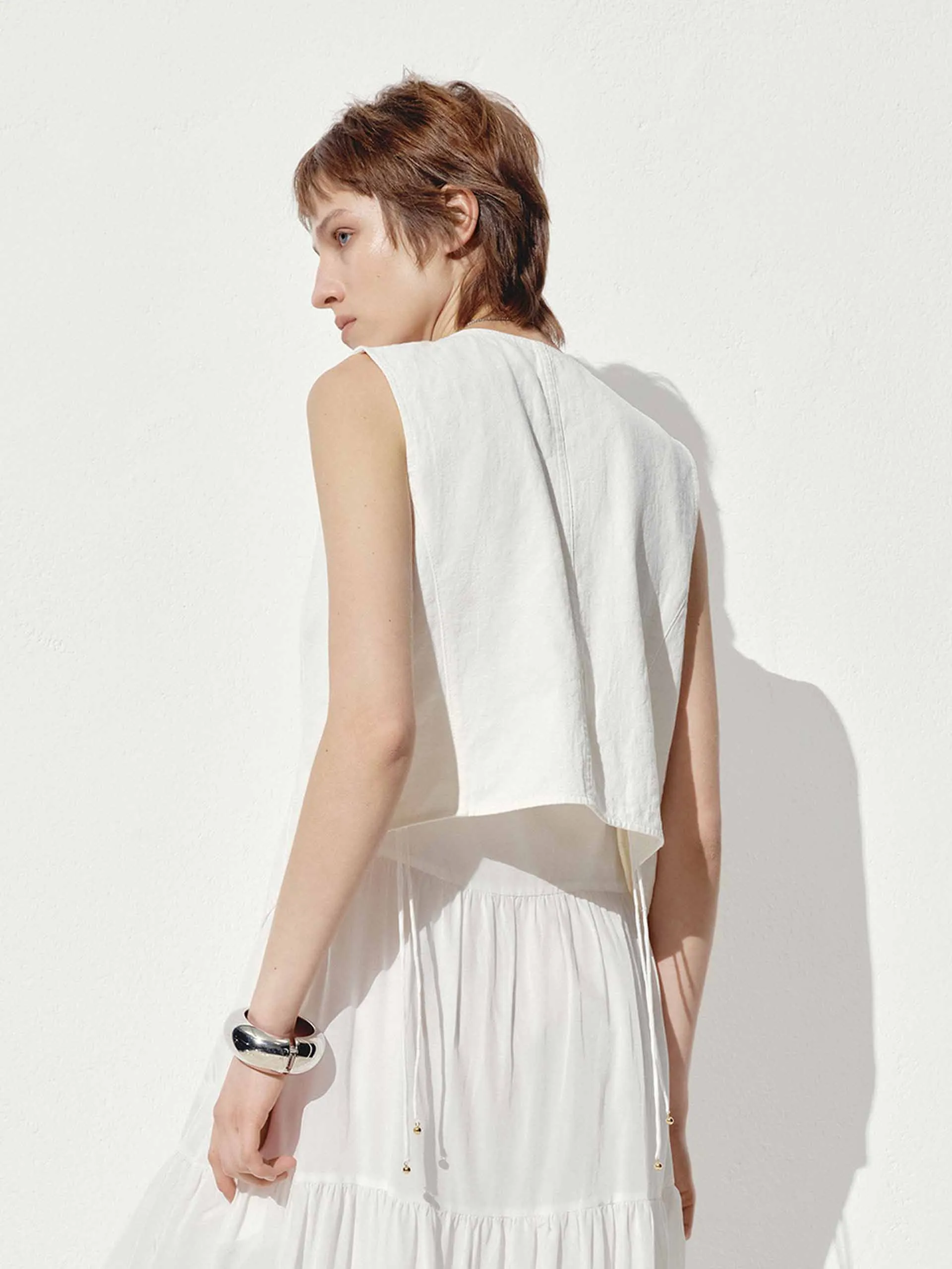 Linen Cotton Short Waistcoat sold by Mo&Co product image thumbnail 4