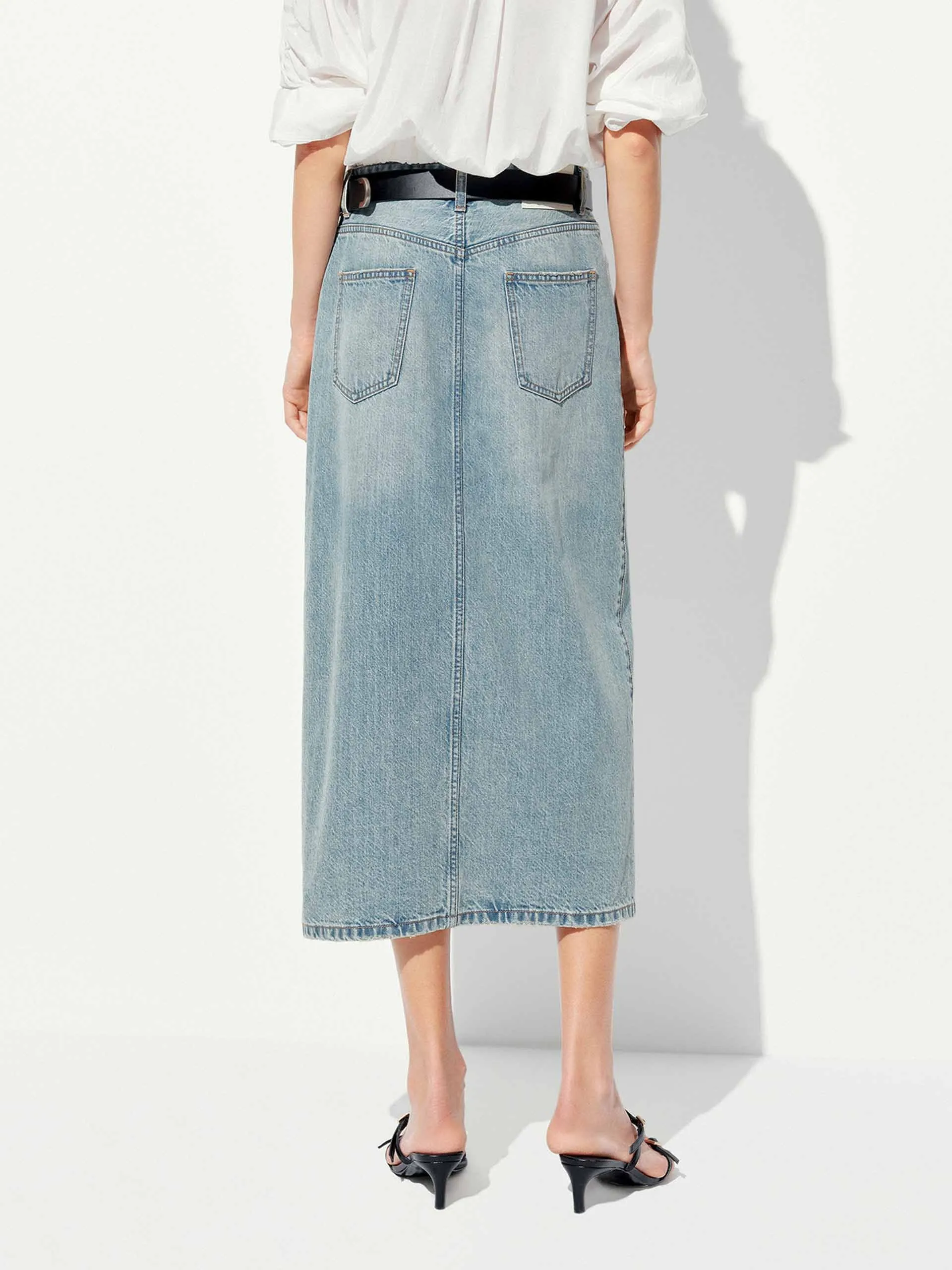 Cotton Denim Midi Skirt sold by Mo&Co product image thumbnail 5