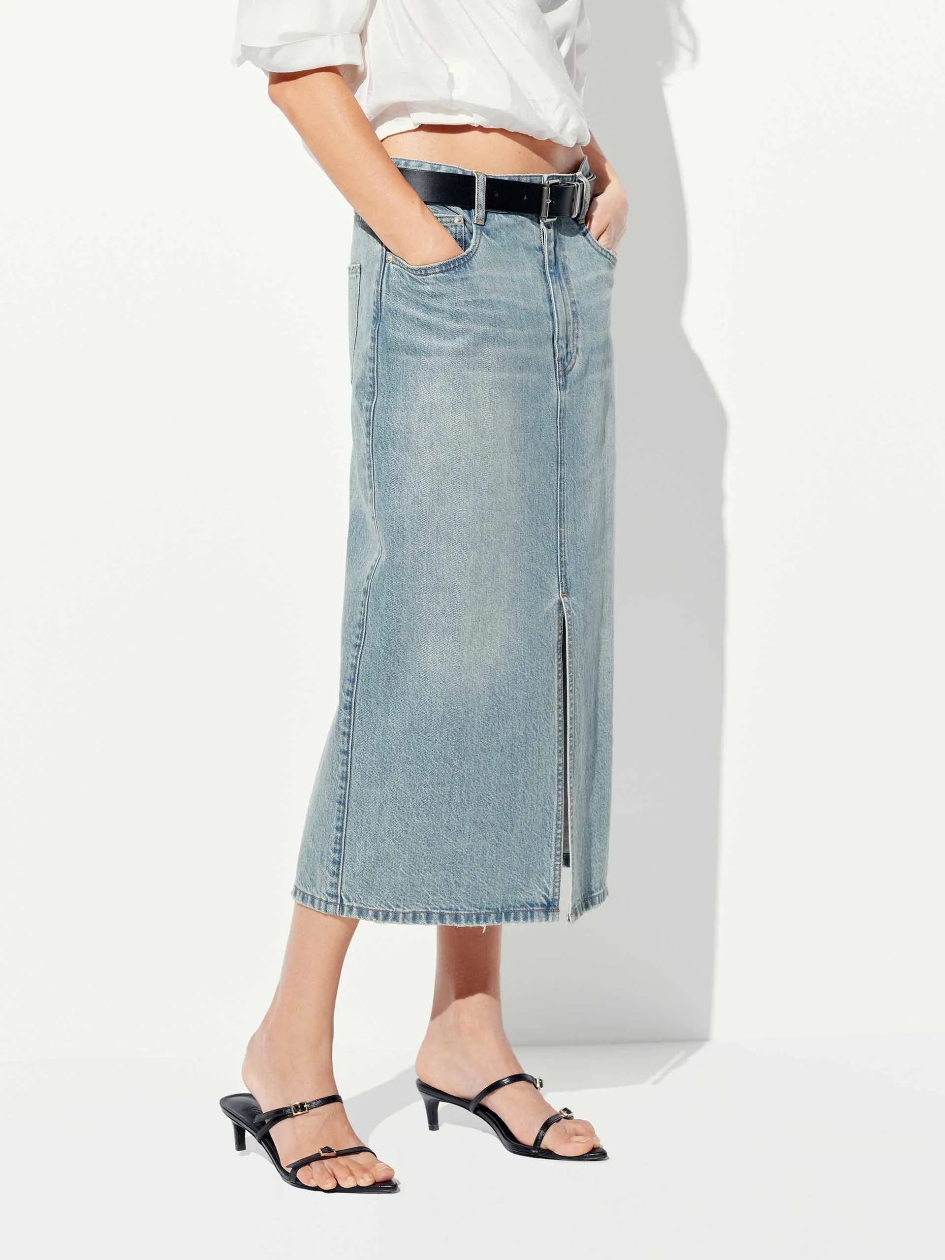 Cotton Denim Midi Skirt sold by Mo&Co product image thumbnail 4
