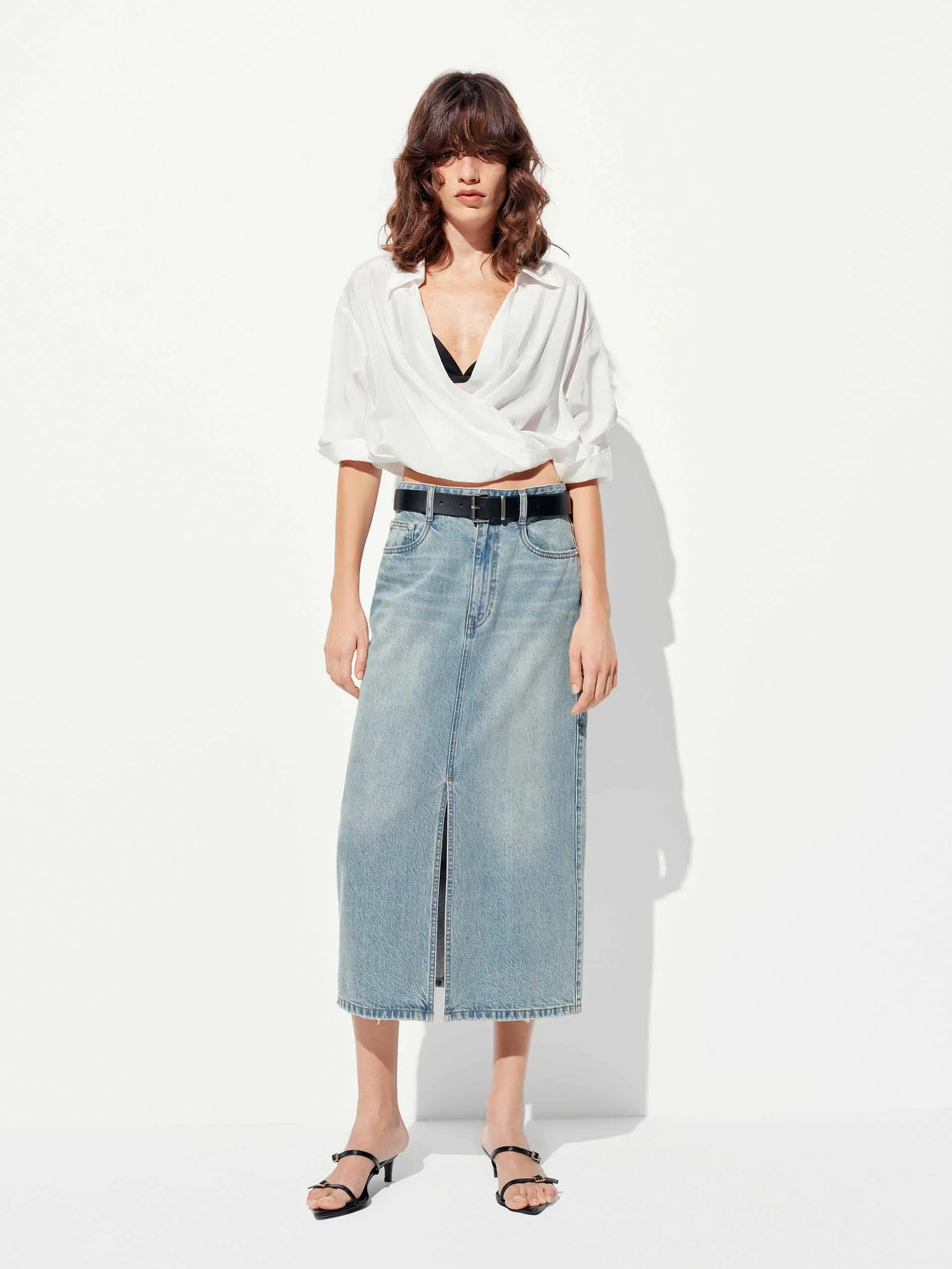 Cotton Denim Midi Skirt sold by Mo&Co product image thumbnail 2