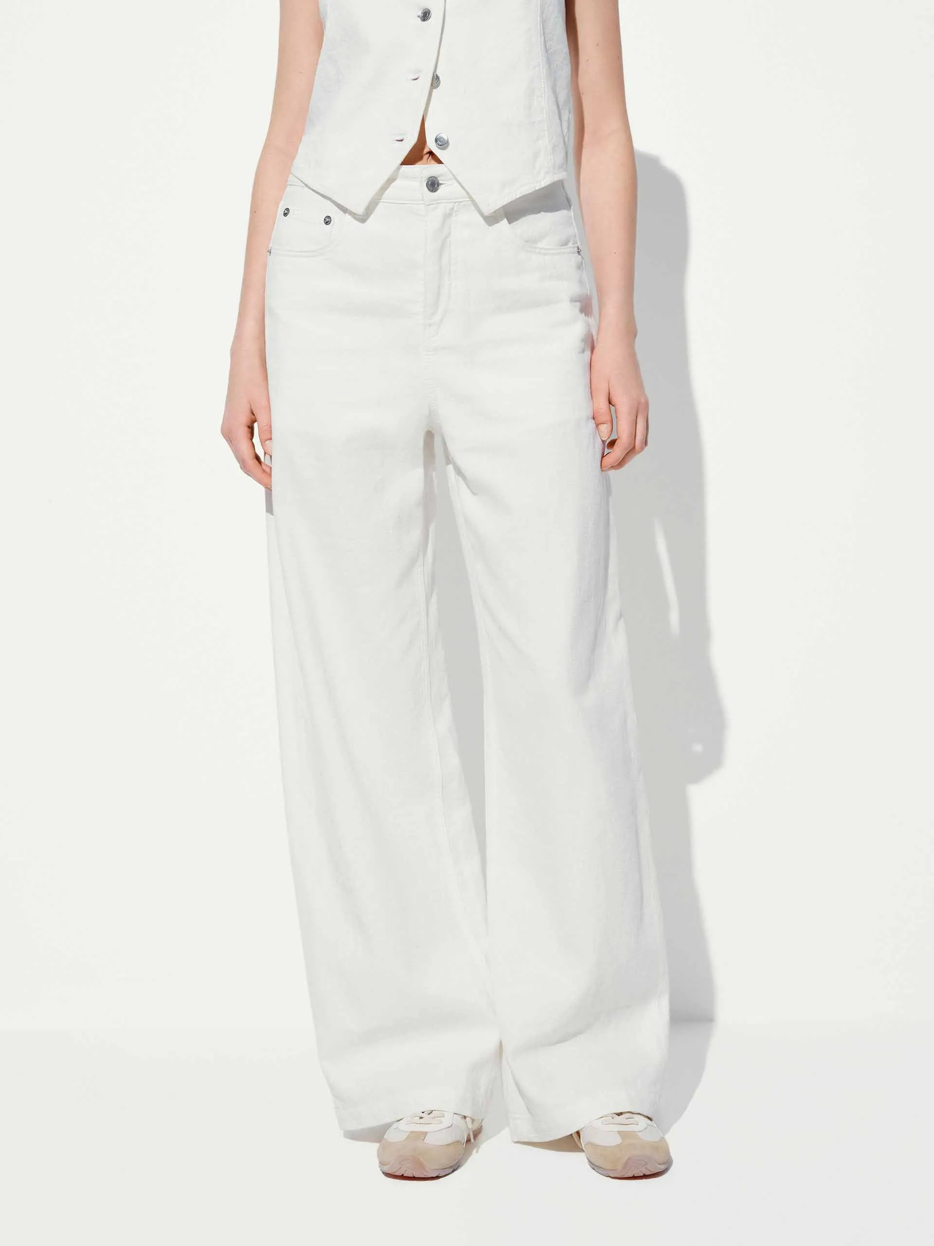 Cotton Linen Straight Jeans sold by Mo&Co