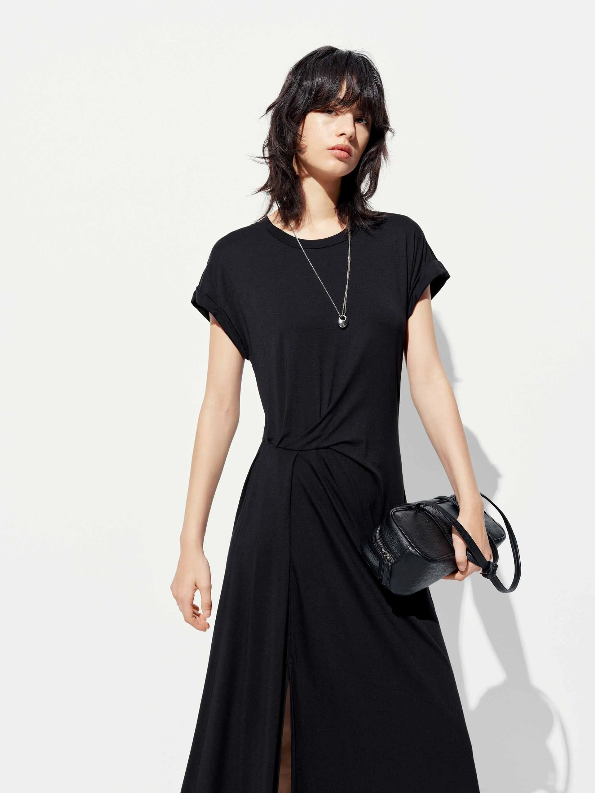 Side Slit Pleated Midi Dress sold by Mo&Co product image thumbnail 4
