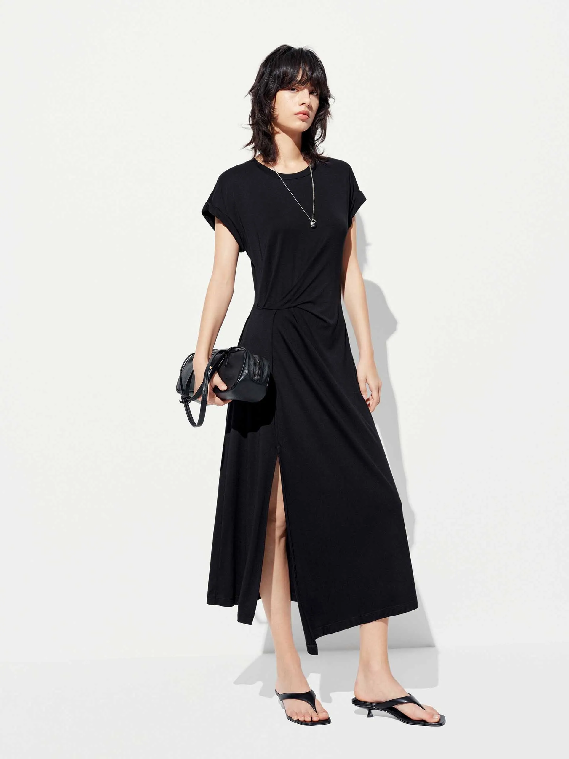 Side Slit Pleated Midi Dress sold by Mo&Co product image thumbnail 2