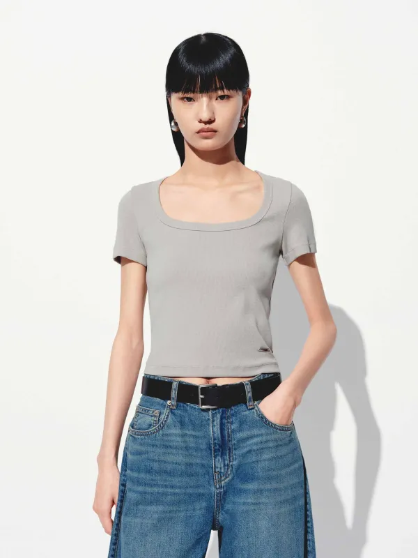 Slim Fit Square Collar T-shirt sold by Mo&Co