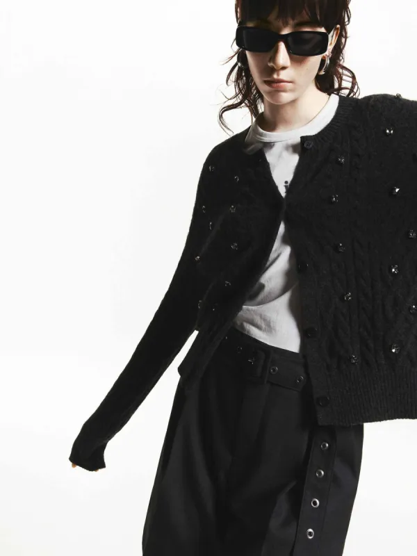 Crystal Decoration Cable Cardigan sold by Mo&Co