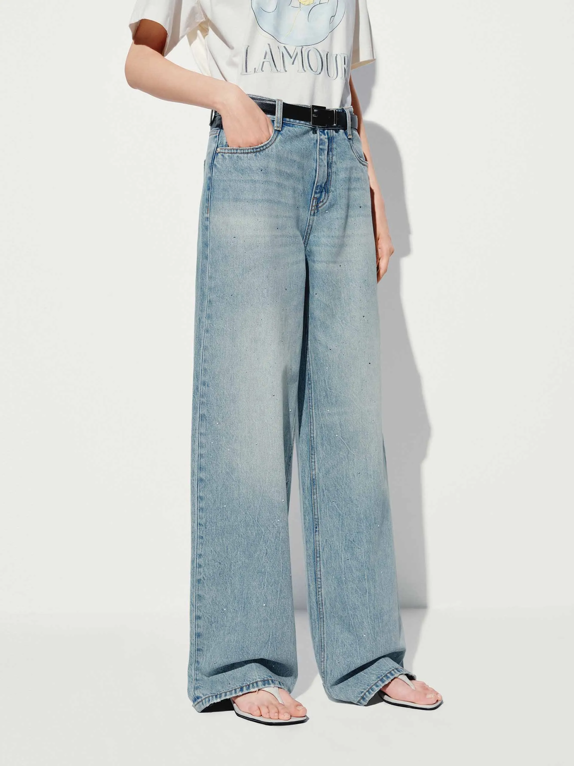 Hotfix Rhinestone Straight Jeans sold by Mo&Co product image thumbnail 3
