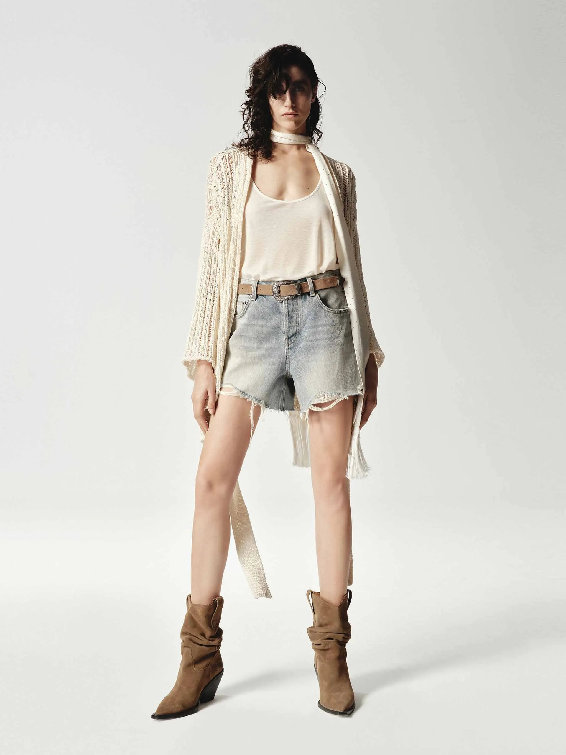 Cotton Raw Hem Denim Shorts sold by Mo&Co product image thumbnail 2