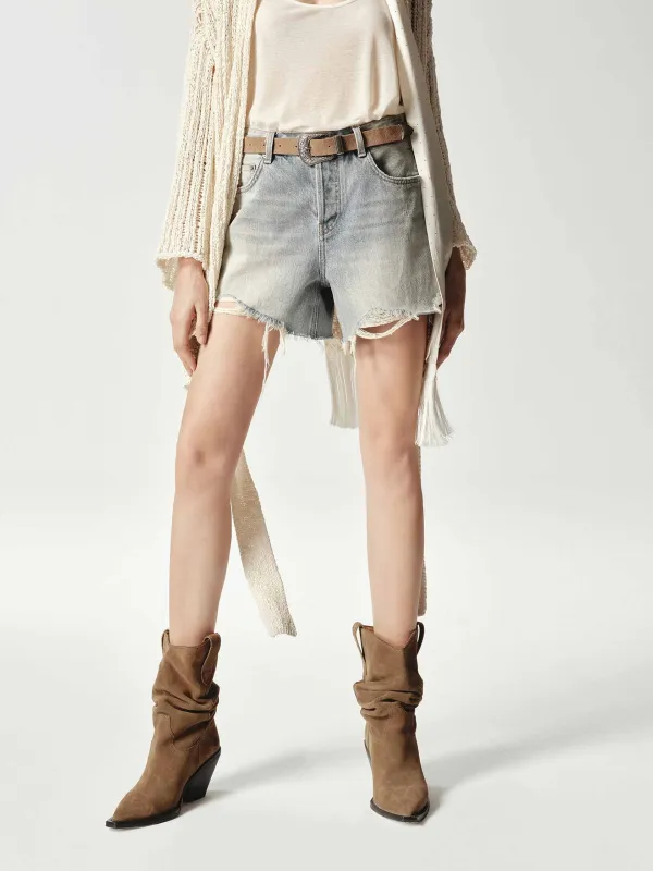 Cotton Raw Hem Denim Shorts sold by Mo&Co