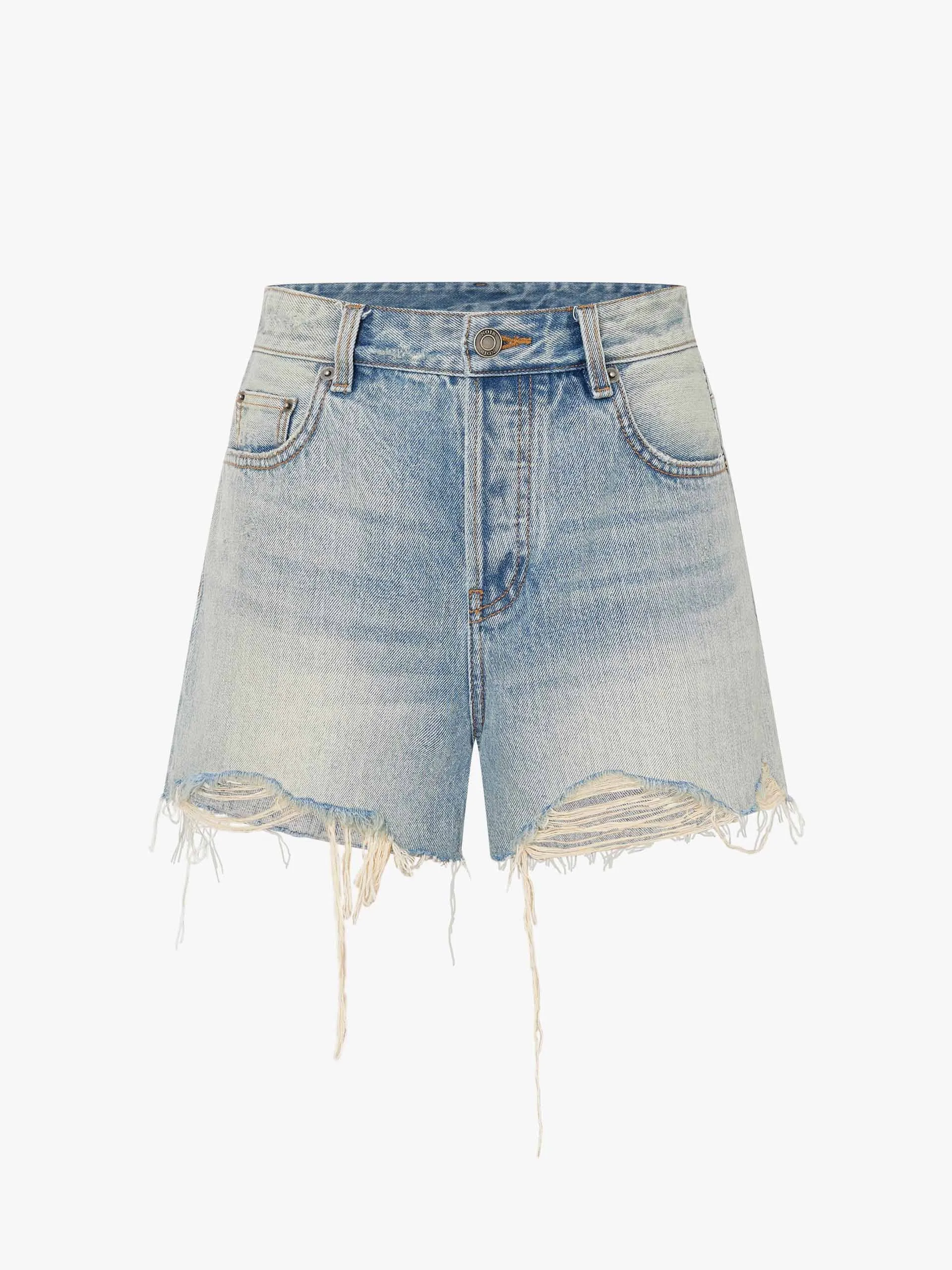 Cotton Raw Hem Denim Shorts sold by Mo&Co product image thumbnail 5