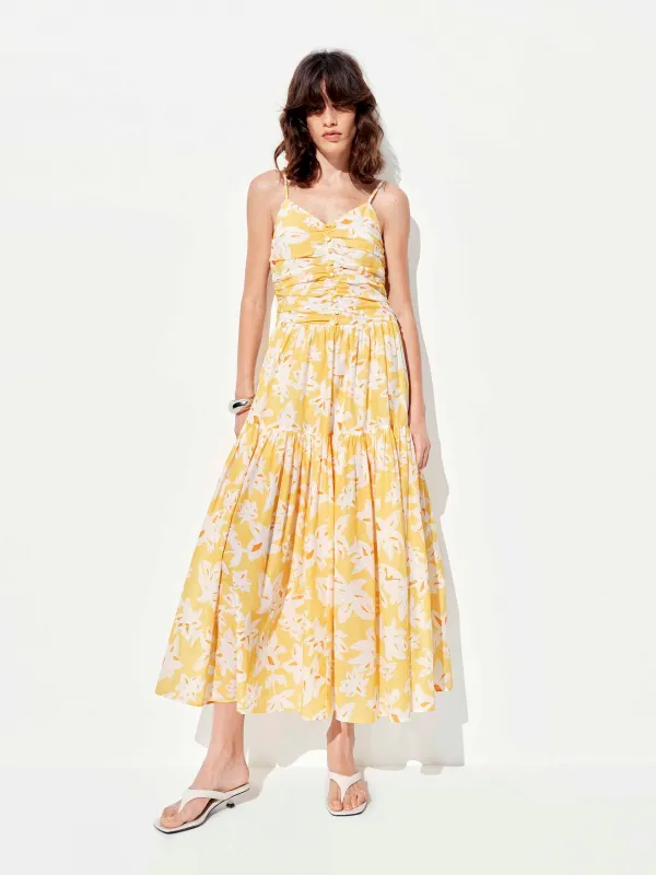 Pleated Cinched Waist Dress sold by Mo&Co