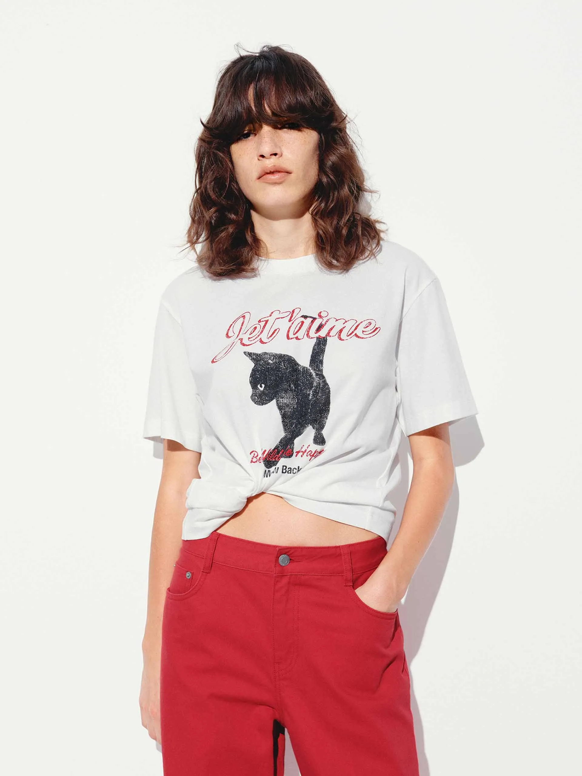 Cat Printed Round Neck T-shirt sold by Mo&Co