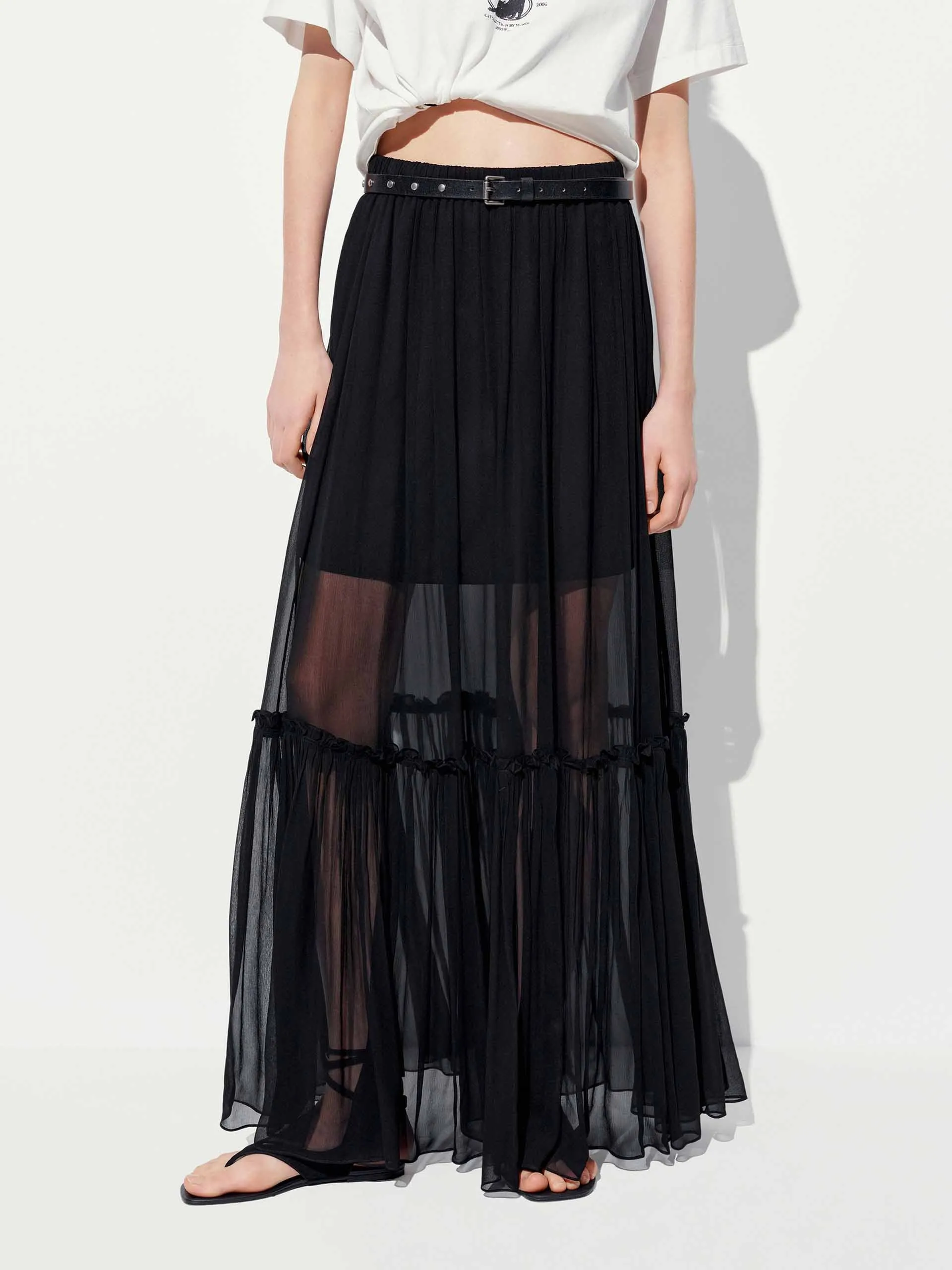 Paneled Tulle Maxi Skirt sold by Mo&Co