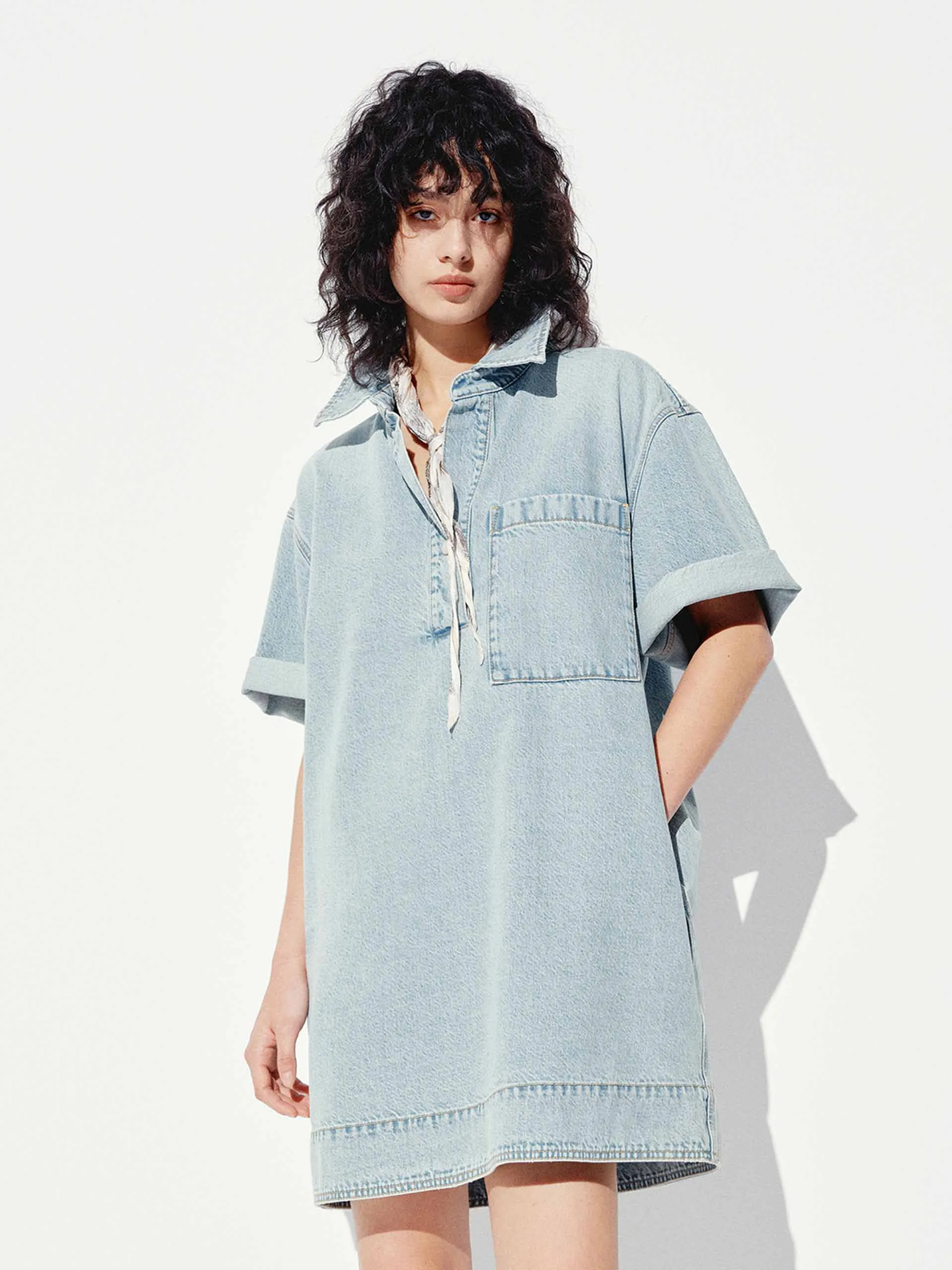Cotton Denim Short Sleeves Dress sold by Mo&Co product image thumbnail 3