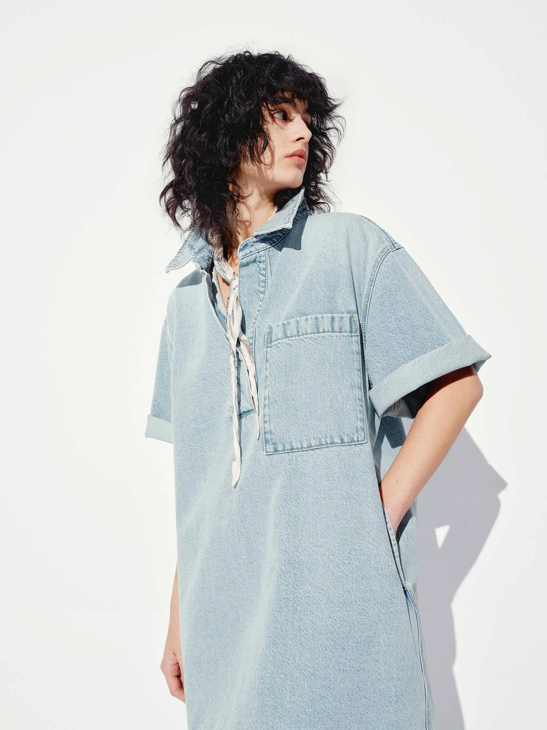 Cotton Denim Short Sleeves Dress sold by Mo&Co product image thumbnail 5