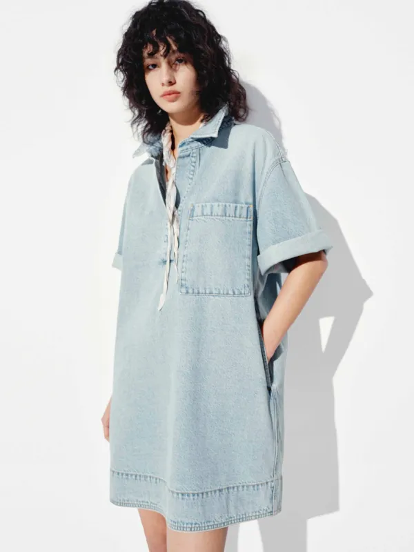 Cotton Denim Short Sleeves Dress sold by Mo&Co