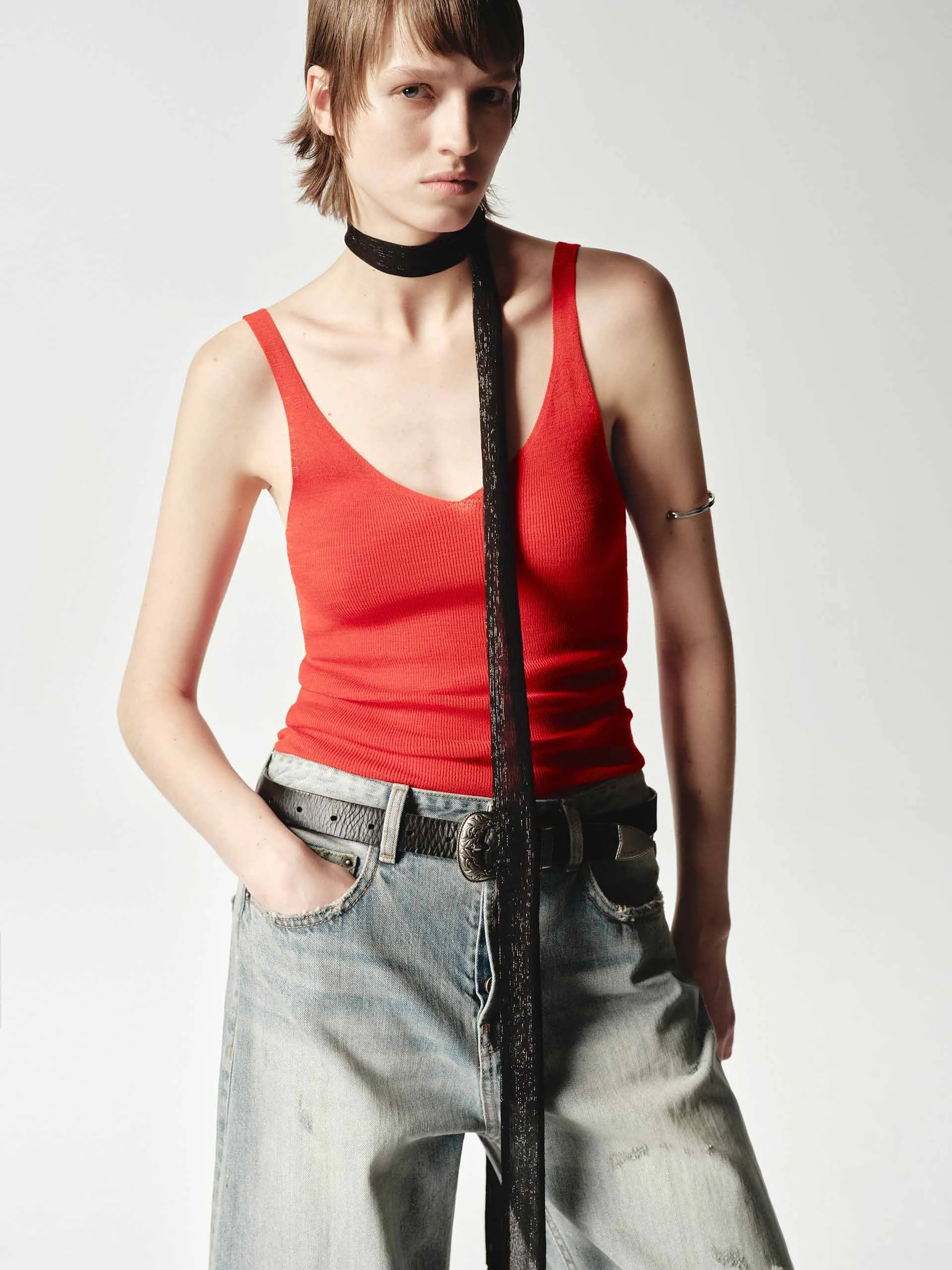 U-neck Slim Tank Top sold by Mo&Co