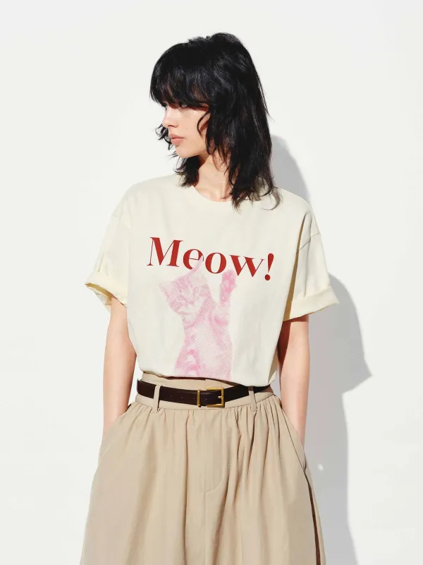 Cat Printed Cotton T-shirt sold by Mo&Co