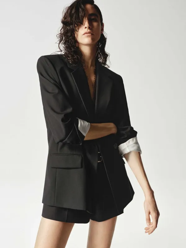 Wool Blend Long Blazer sold by Mo&Co