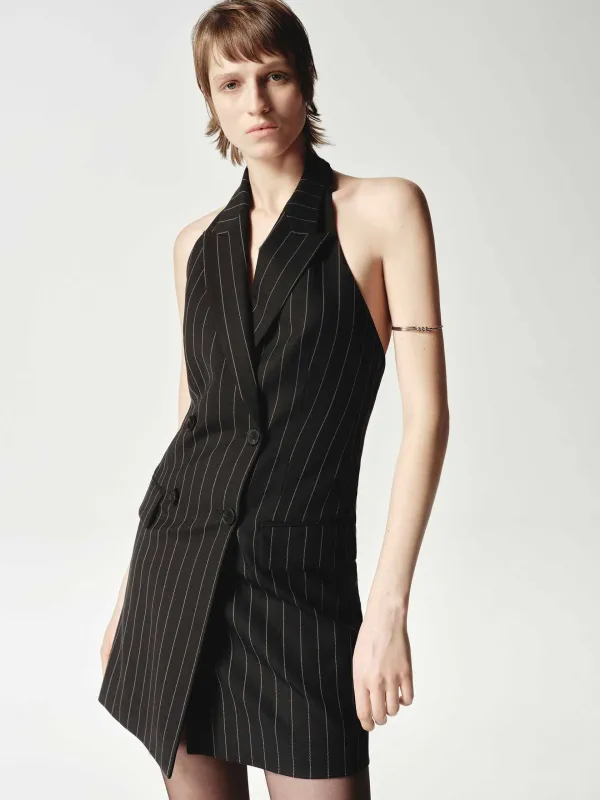 Wool Backless Pinstripe Dress sold by Mo&Co